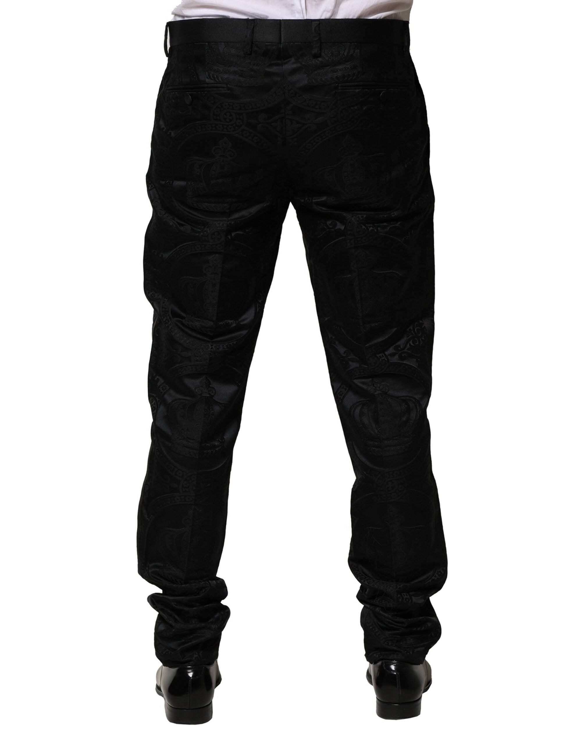 Pantaloni eleganti Dolce & Gabbana negri din bumbac DG Crown