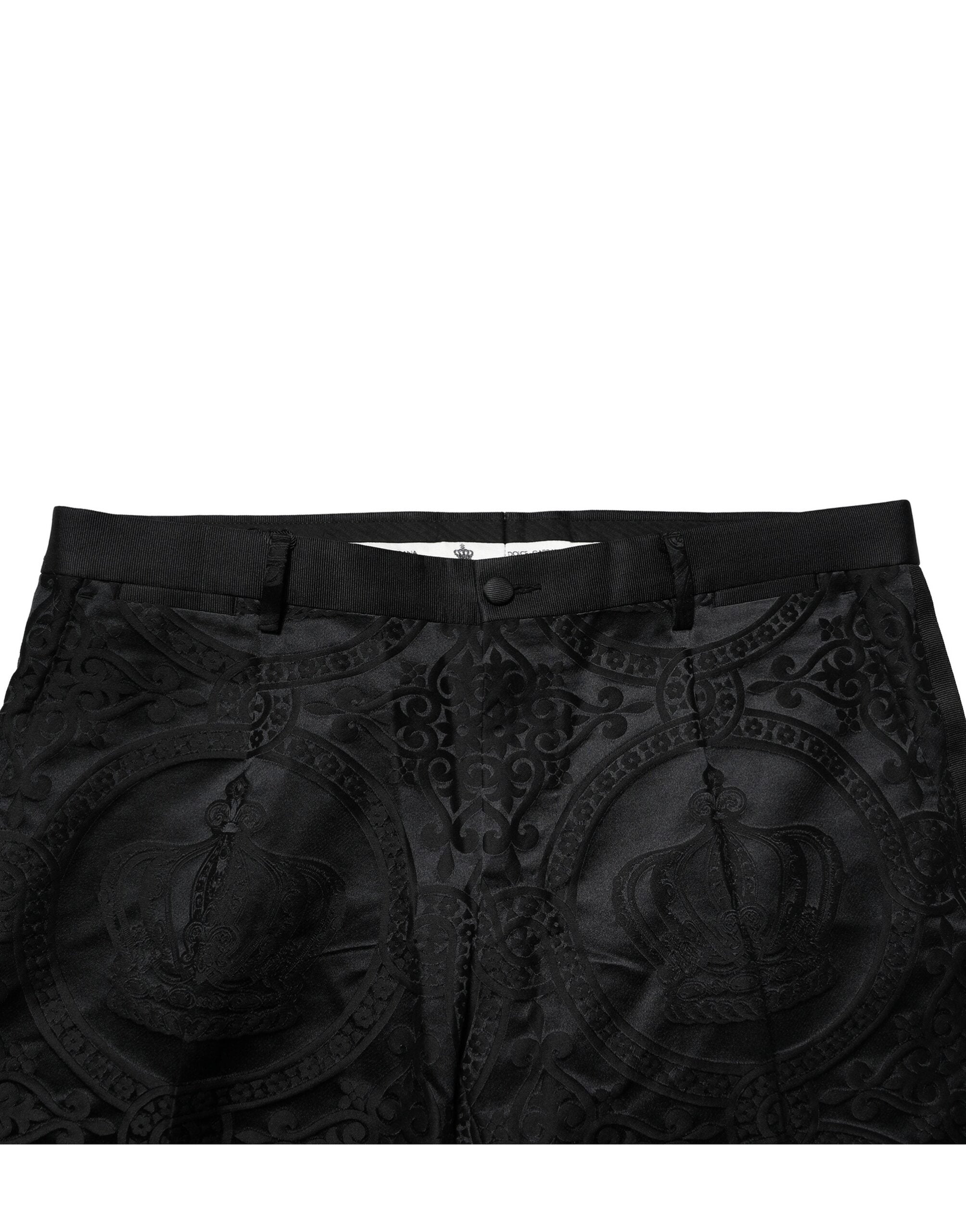 Pantaloni eleganti Dolce & Gabbana negri din bumbac DG Crown