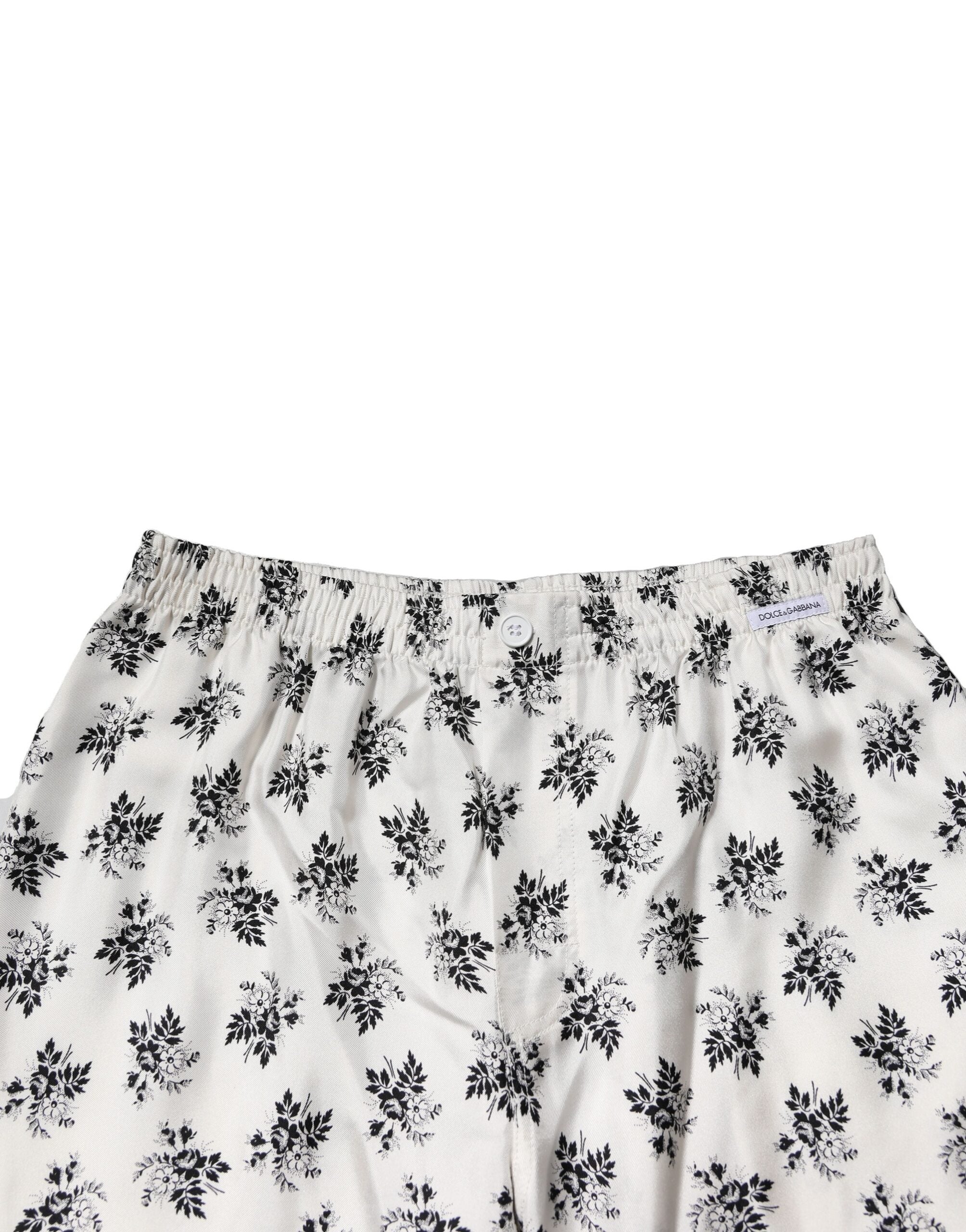 Pantaloni sport casual din mătase albă cu imprimeu floral Dolce & Gabbana