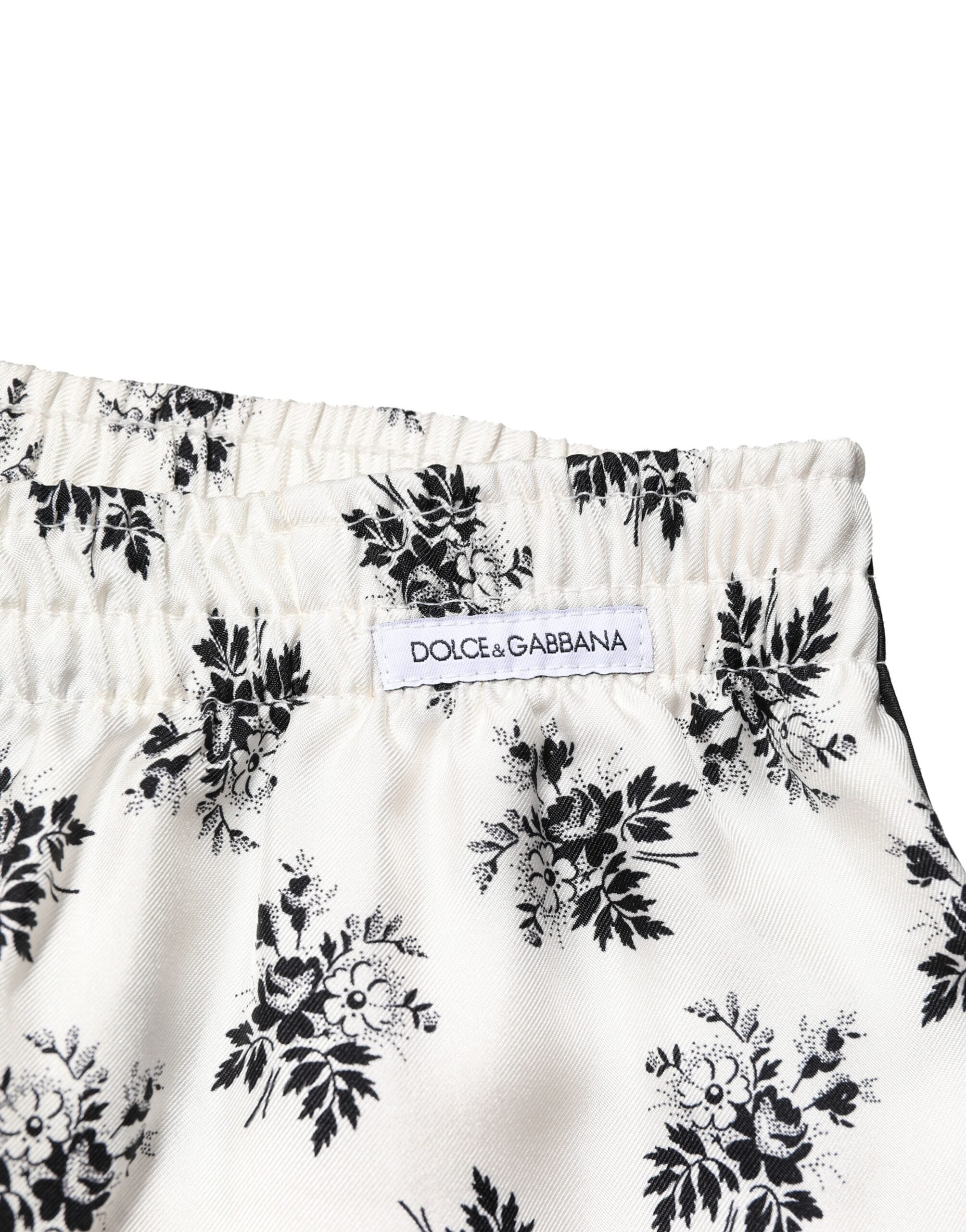 Pantaloni sport casual din mătase albă cu imprimeu floral Dolce & Gabbana