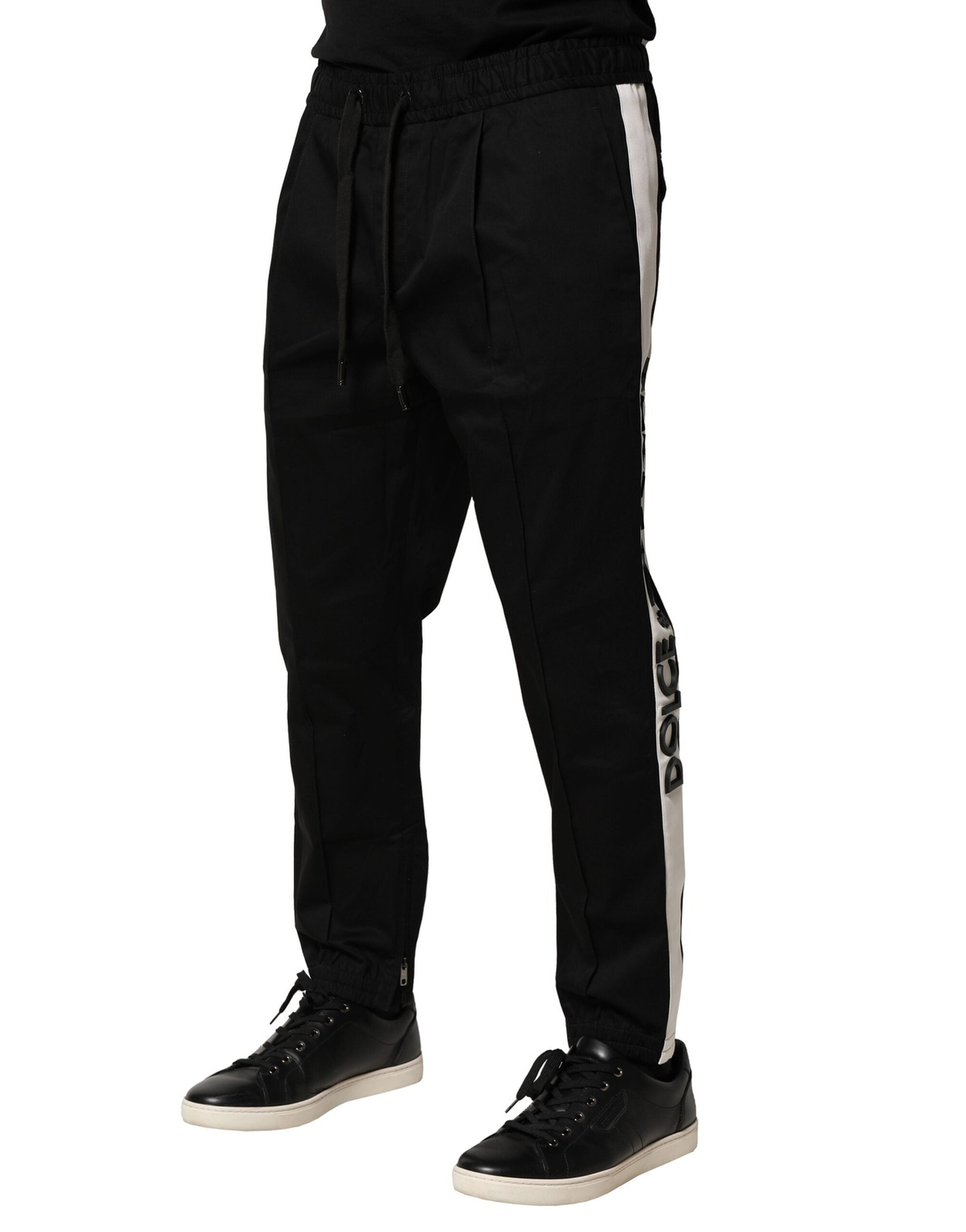 Pantaloni jogger Dolce & Gabbana negri din bumbac cu talie medie