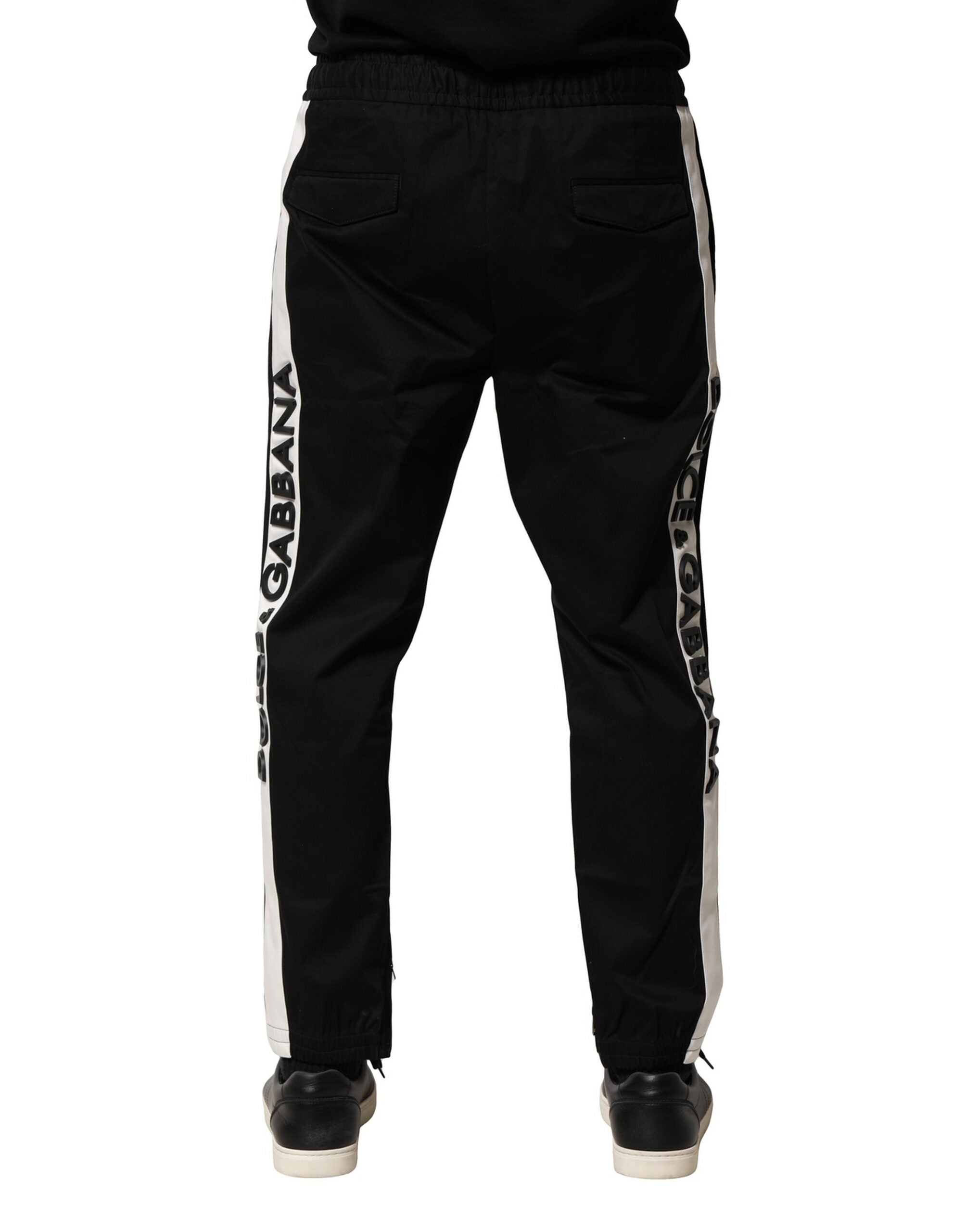 Pantaloni jogger Dolce & Gabbana negri din bumbac cu talie medie