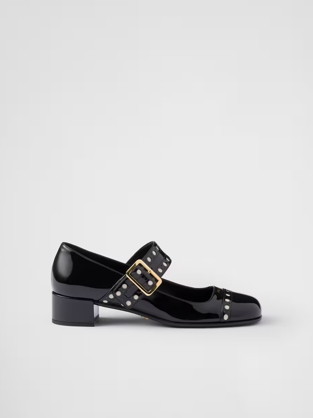 Pantofi cu toc Mary Jane din piele lăcuită negri Prada