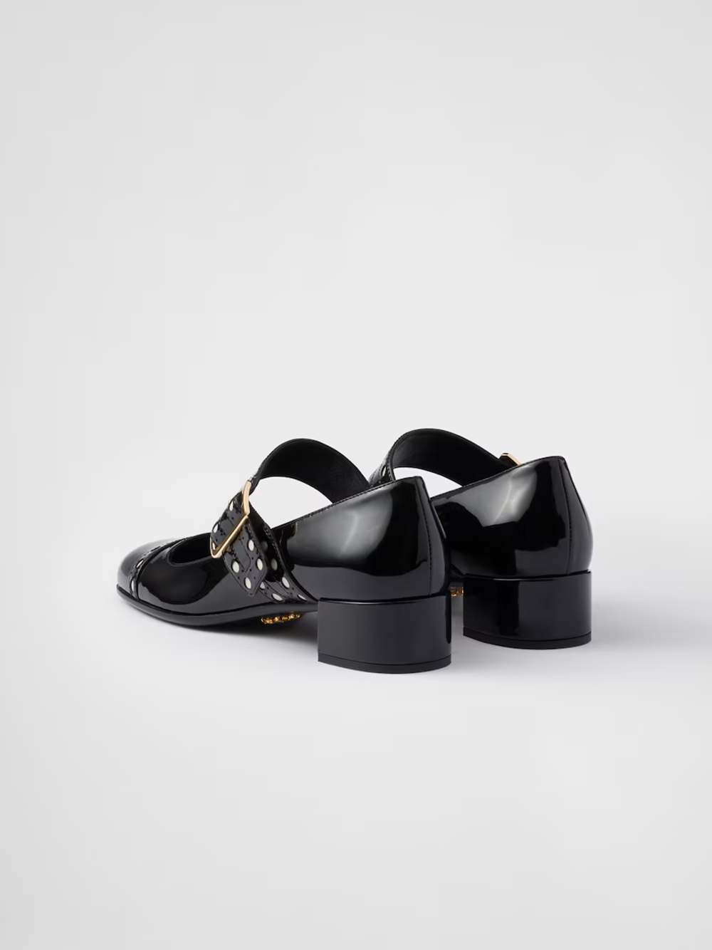 Pantofi cu toc Mary Jane din piele lăcuită negri Prada