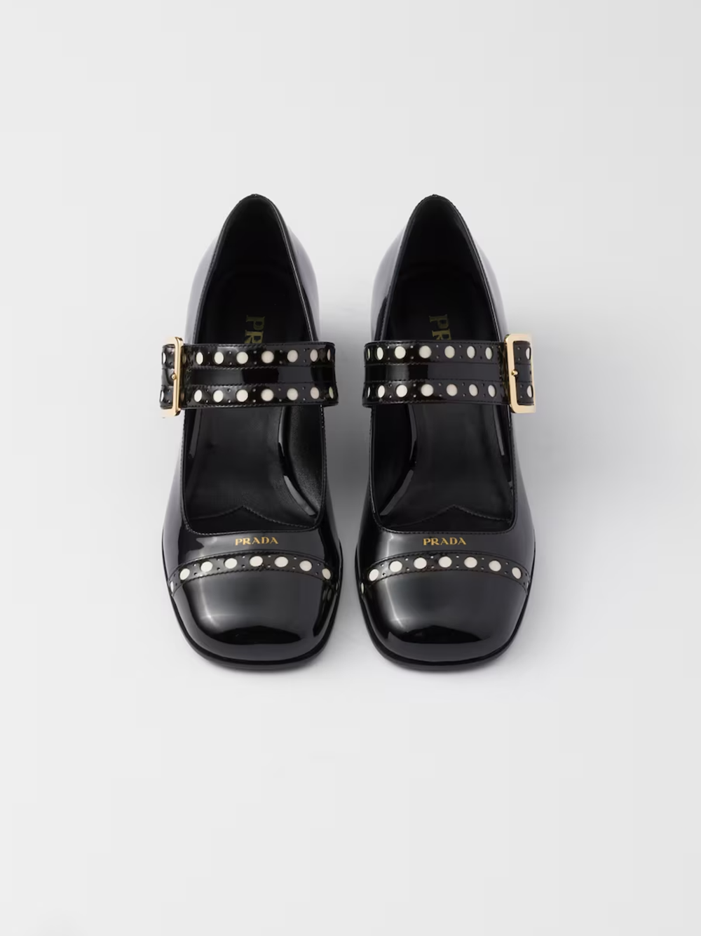 Pantofi cu toc Mary Jane din piele lăcuită negri Prada
