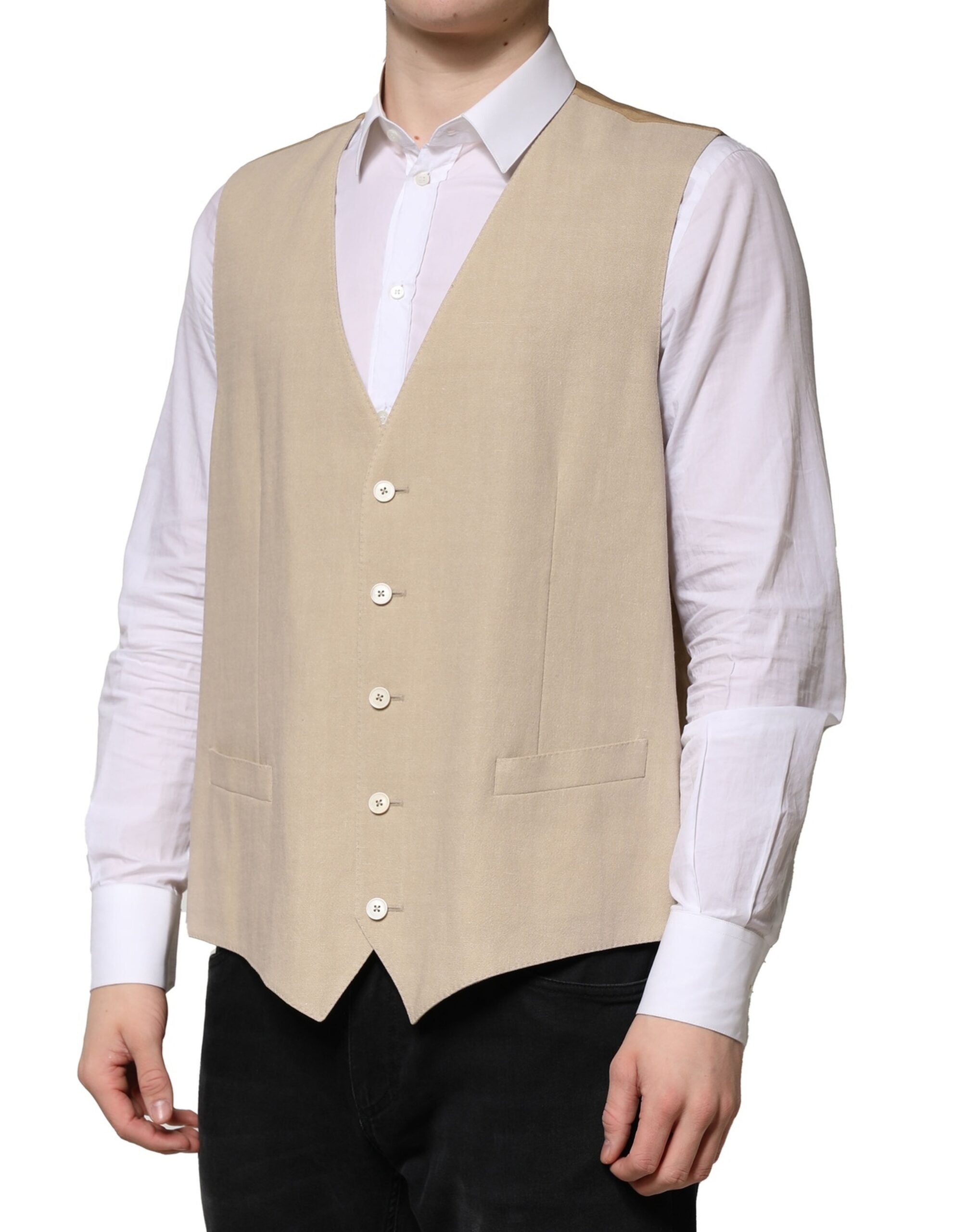 Dolce & Gabbana Beige Leinen Kleid Formale Männer Weste Weste