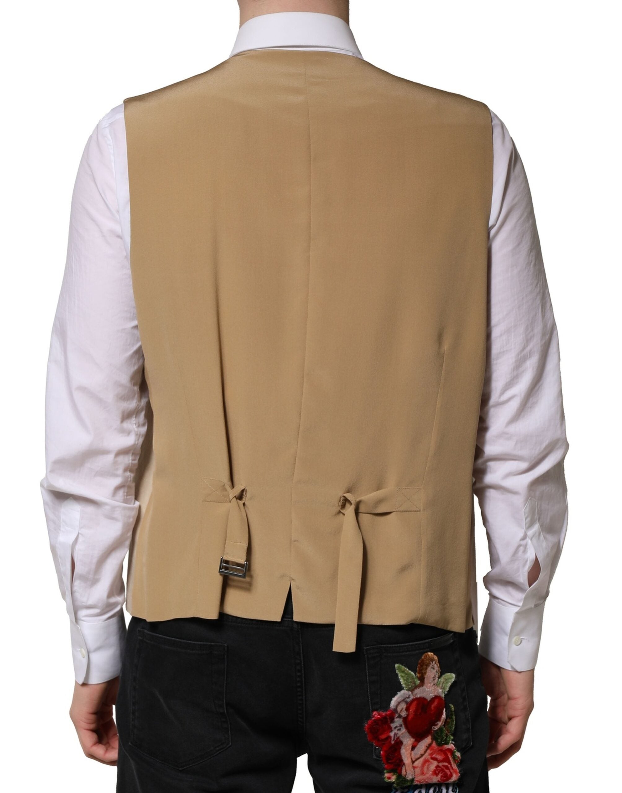 Dolce & Gabbana Beige Leinen Kleid Formale Männer Weste Weste