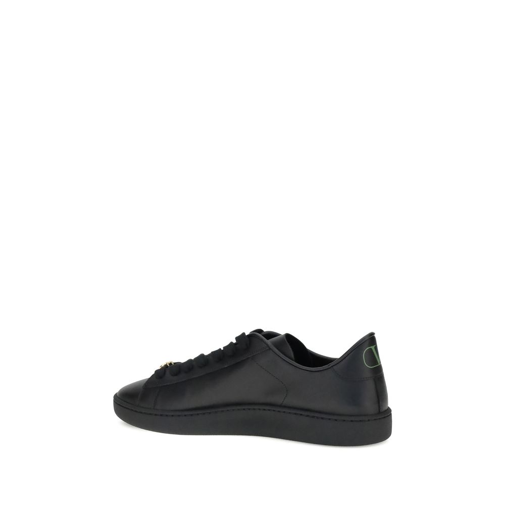 Valentino Garavani Black Calf Leather Bos Taurus Low Top Sneakers