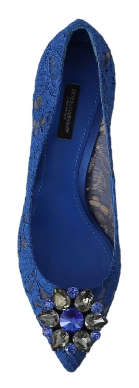 Dolce & Gabbana – Blaue Ballerinas mit Kristallen aus Spitze