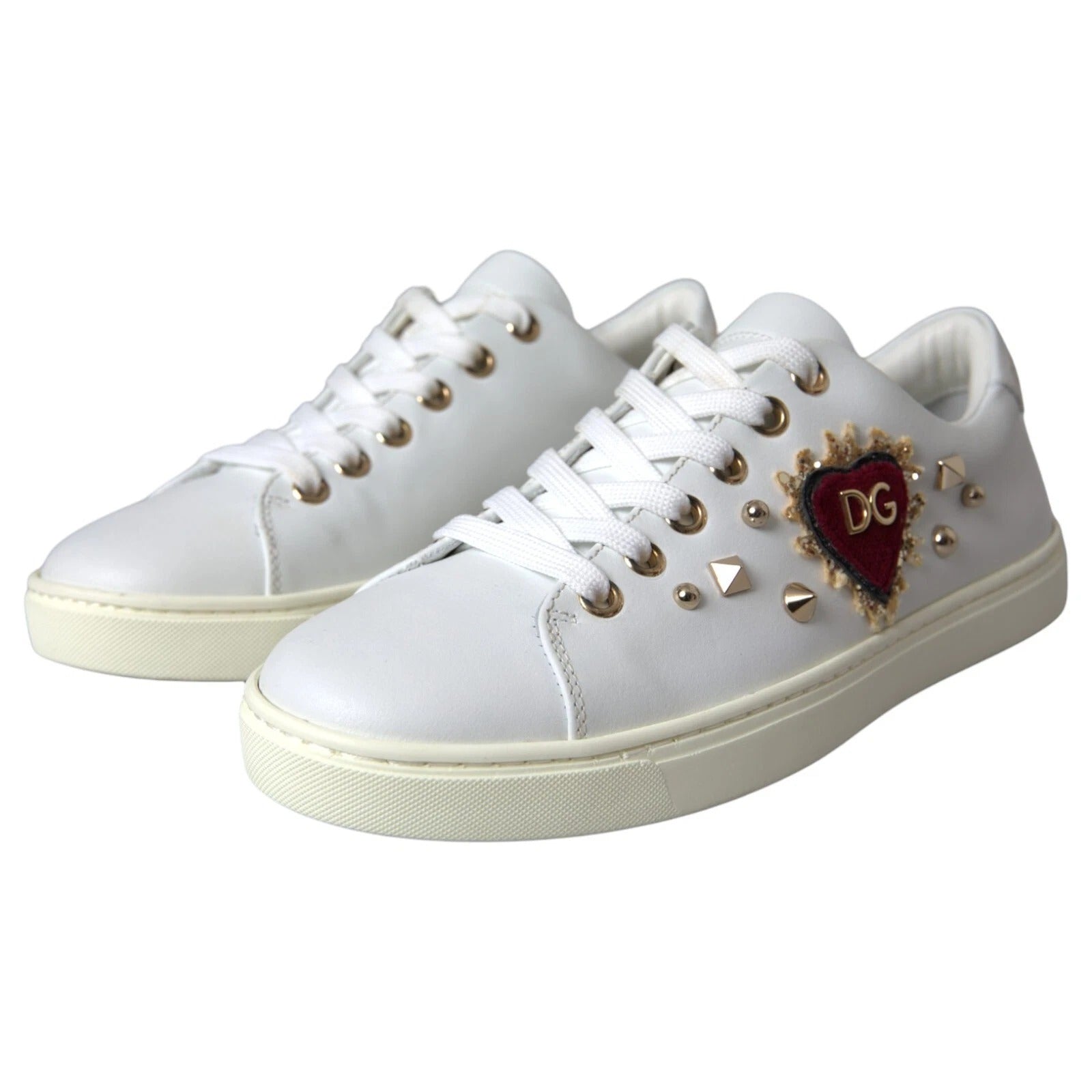 Pantofi sport Dolce & Gabbana din piele albă cu inimă roșie și auriu