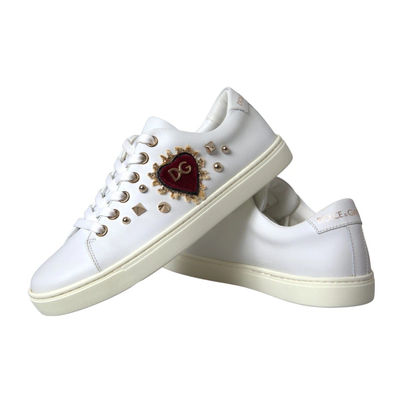 Pantofi sport Dolce & Gabbana din piele albă cu inimă roșie și auriu