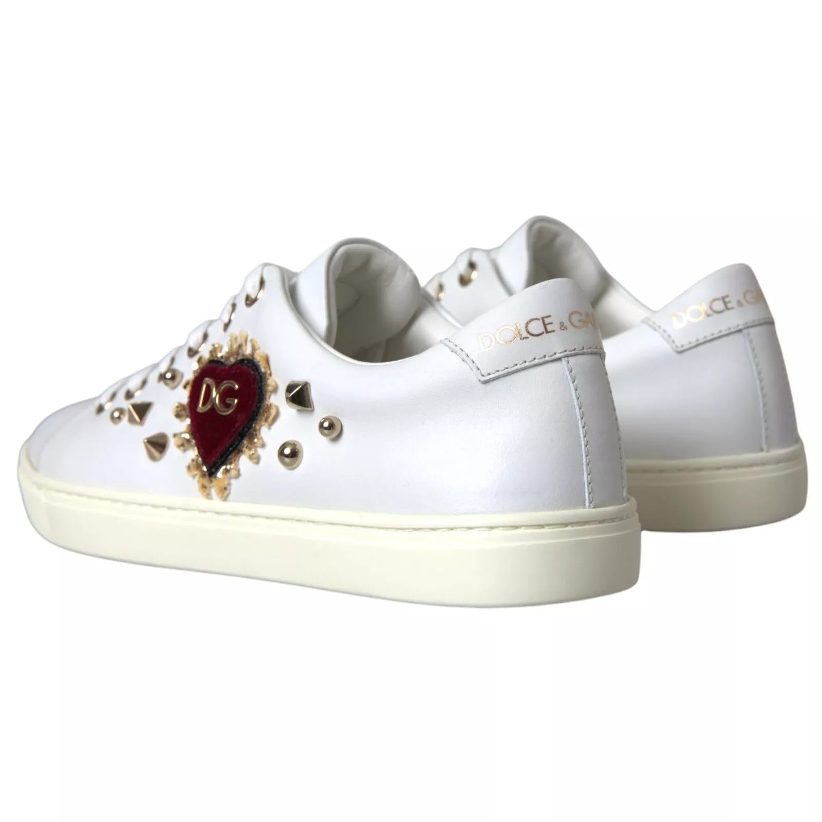 Pantofi sport Dolce & Gabbana din piele albă cu inimă roșie și auriu