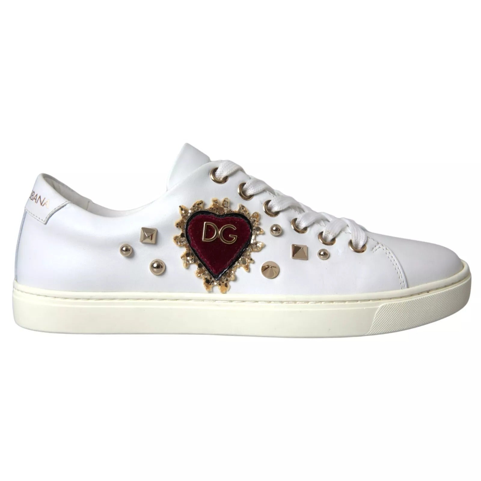 Pantofi sport Dolce & Gabbana din piele albă cu inimă roșie și auriu