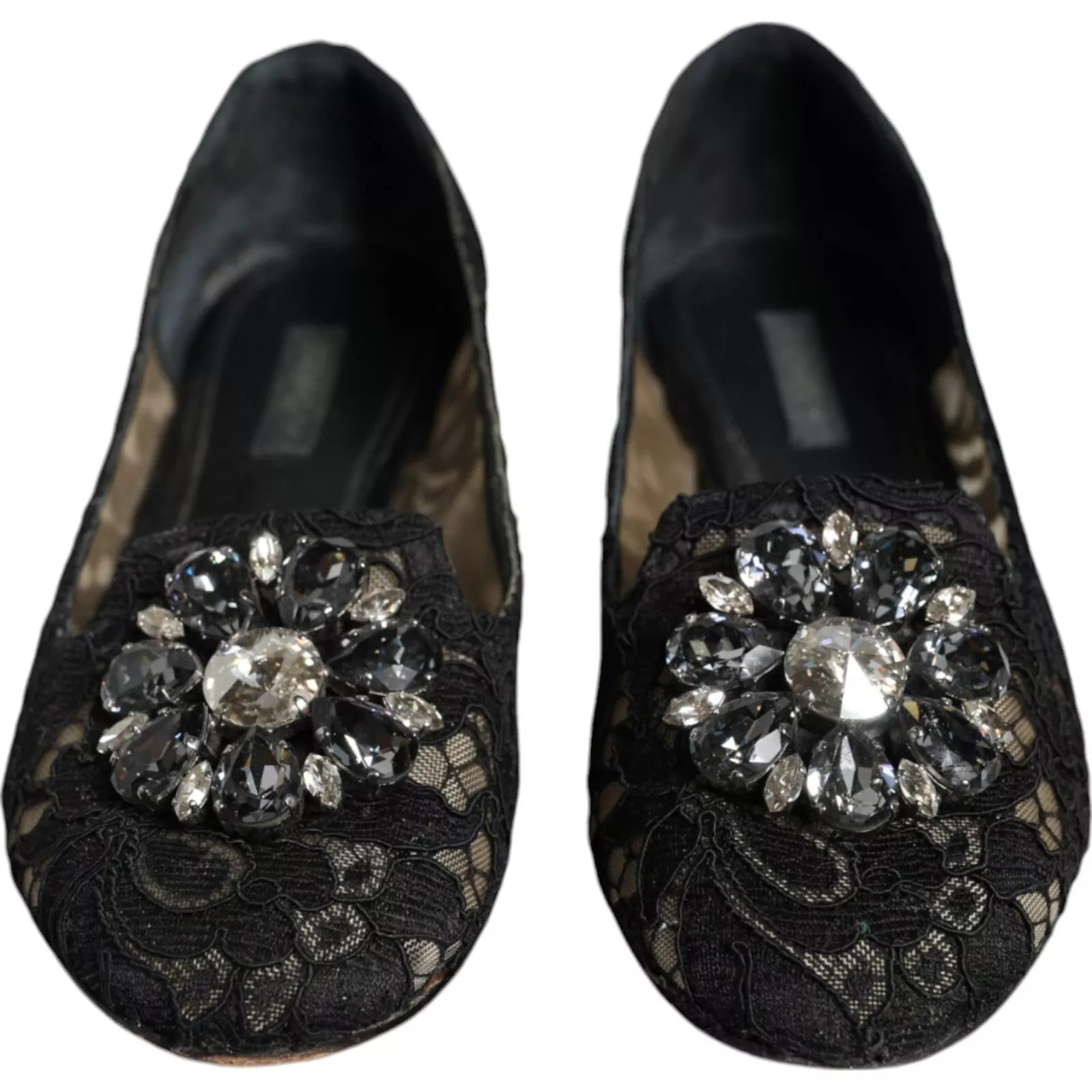 Dolce & Gabbana – Schwarze Ballerinas mit Spitze und Kristallen, Halbschuhe