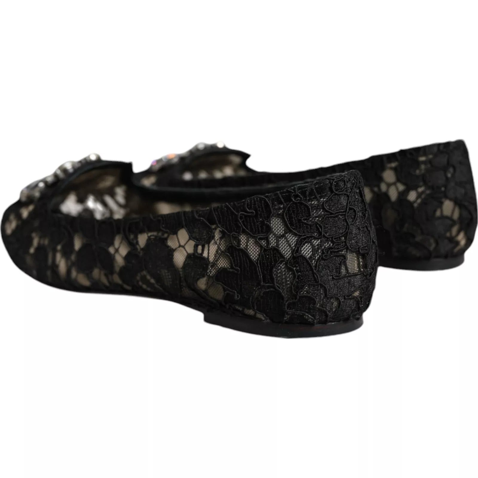 Dolce & Gabbana – Schwarze Ballerinas mit Spitze und Kristallen, Halbschuhe