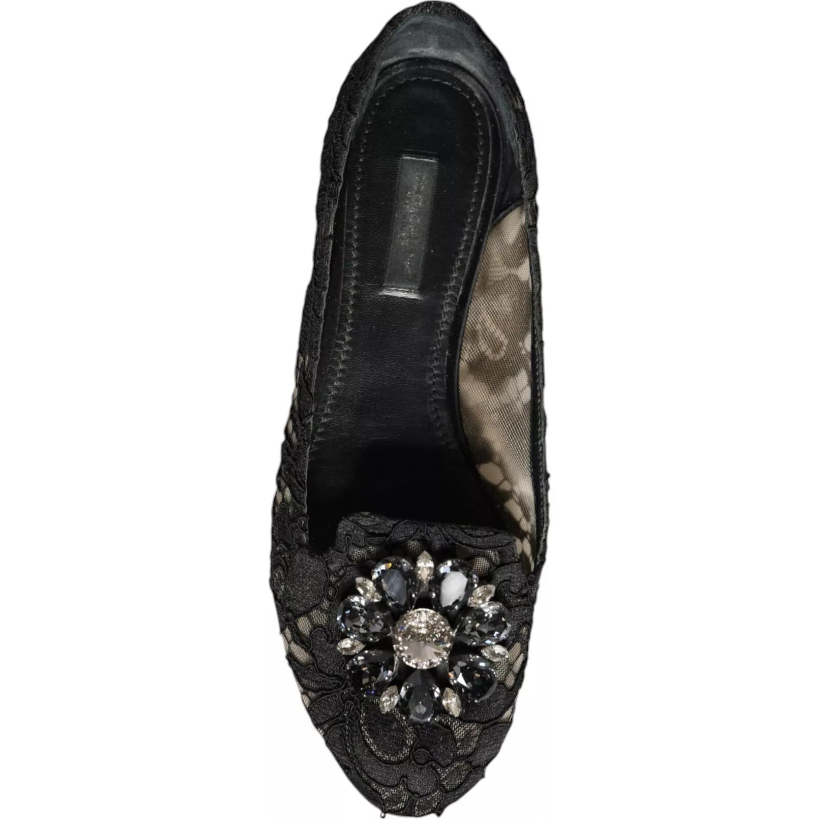 Dolce & Gabbana – Schwarze Ballerinas mit Spitze und Kristallen, Halbschuhe