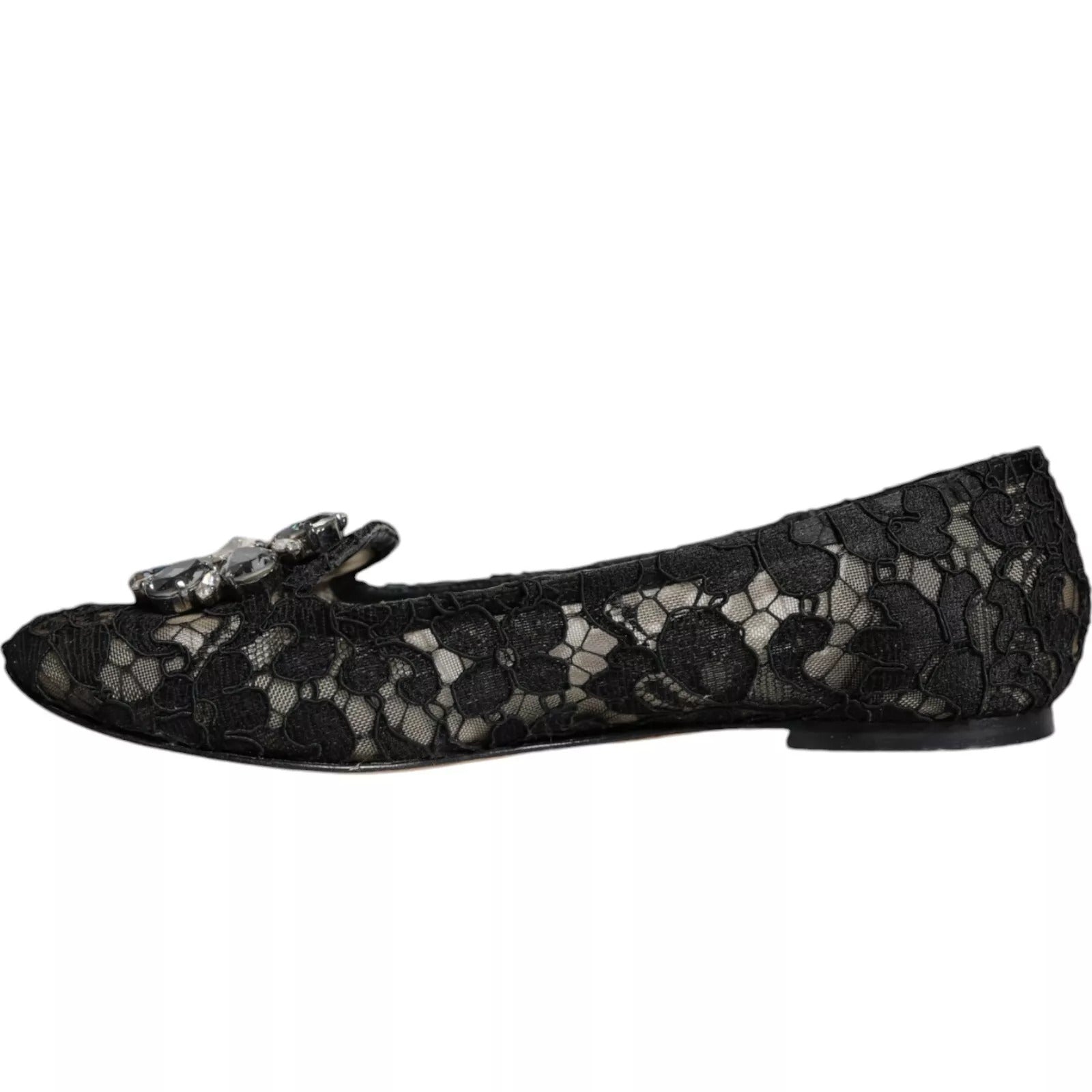 Dolce & Gabbana – Schwarze Ballerinas mit Spitze und Kristallen, Halbschuhe