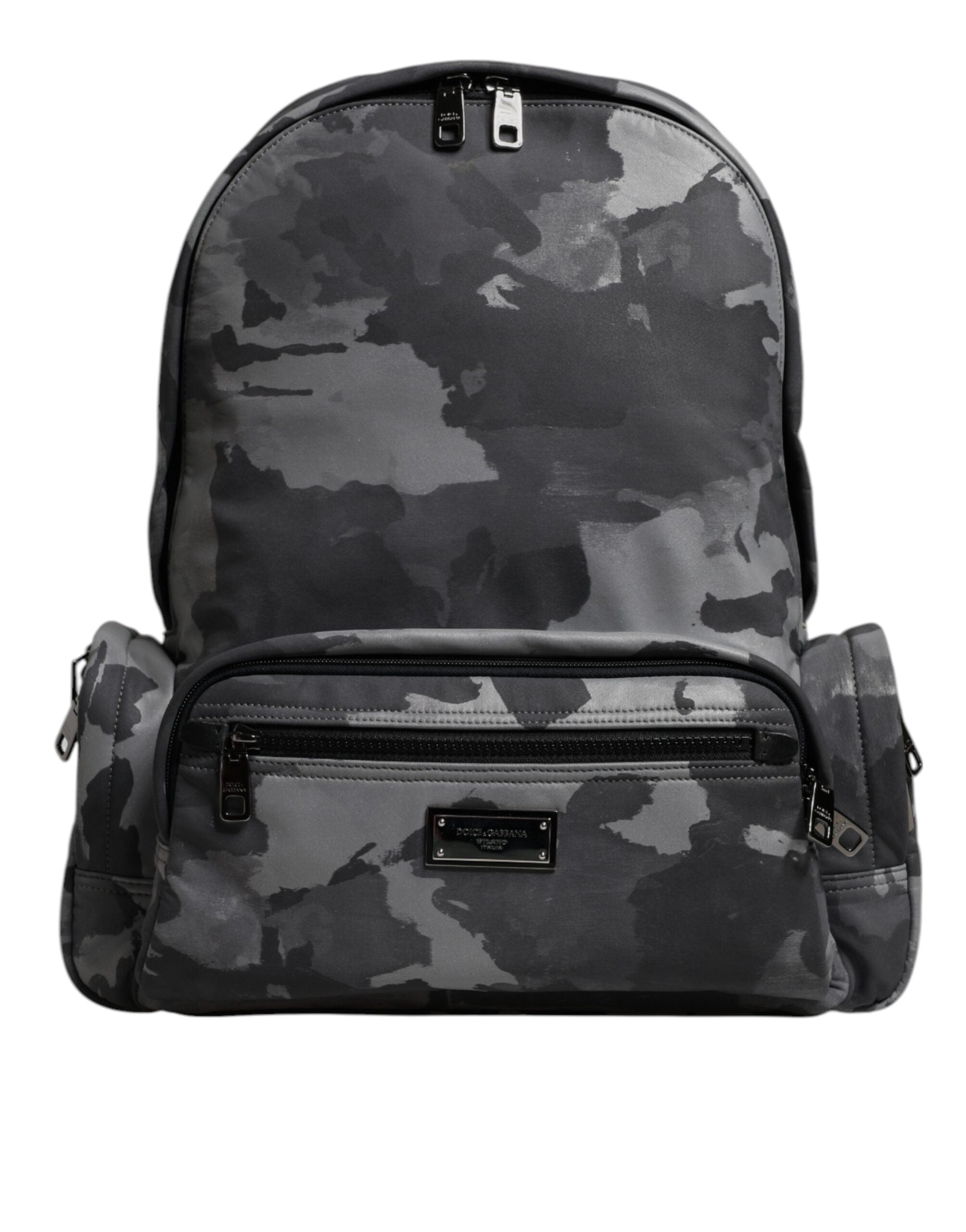Rucsac Dolce & Gabbana gri din bumbac cu placă cu logo camuflaj
