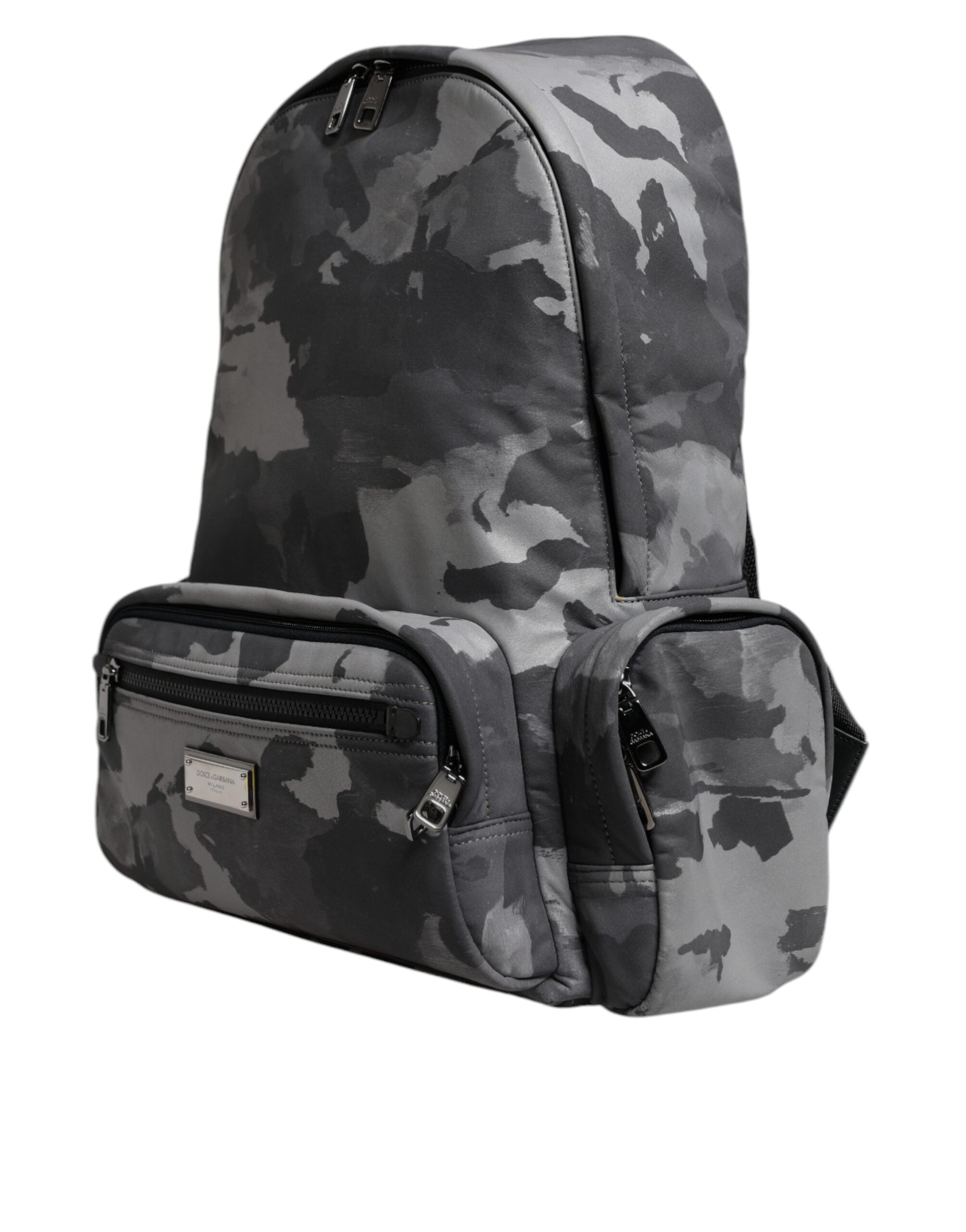 Rucsac Dolce & Gabbana gri din bumbac cu placă cu logo camuflaj
