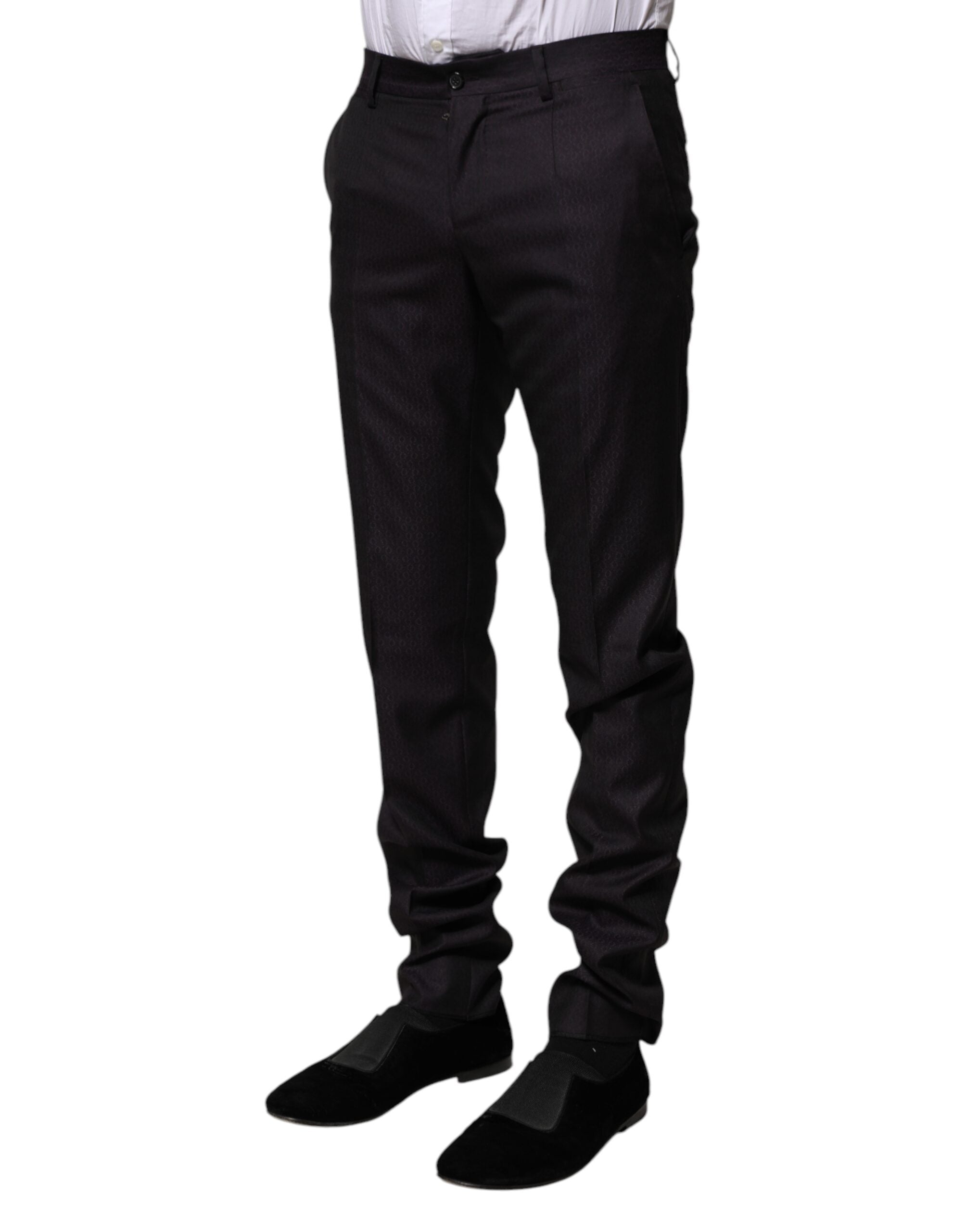 Pantaloni eleganti cu imprimeu din lână neagră Dolce & Gabbana