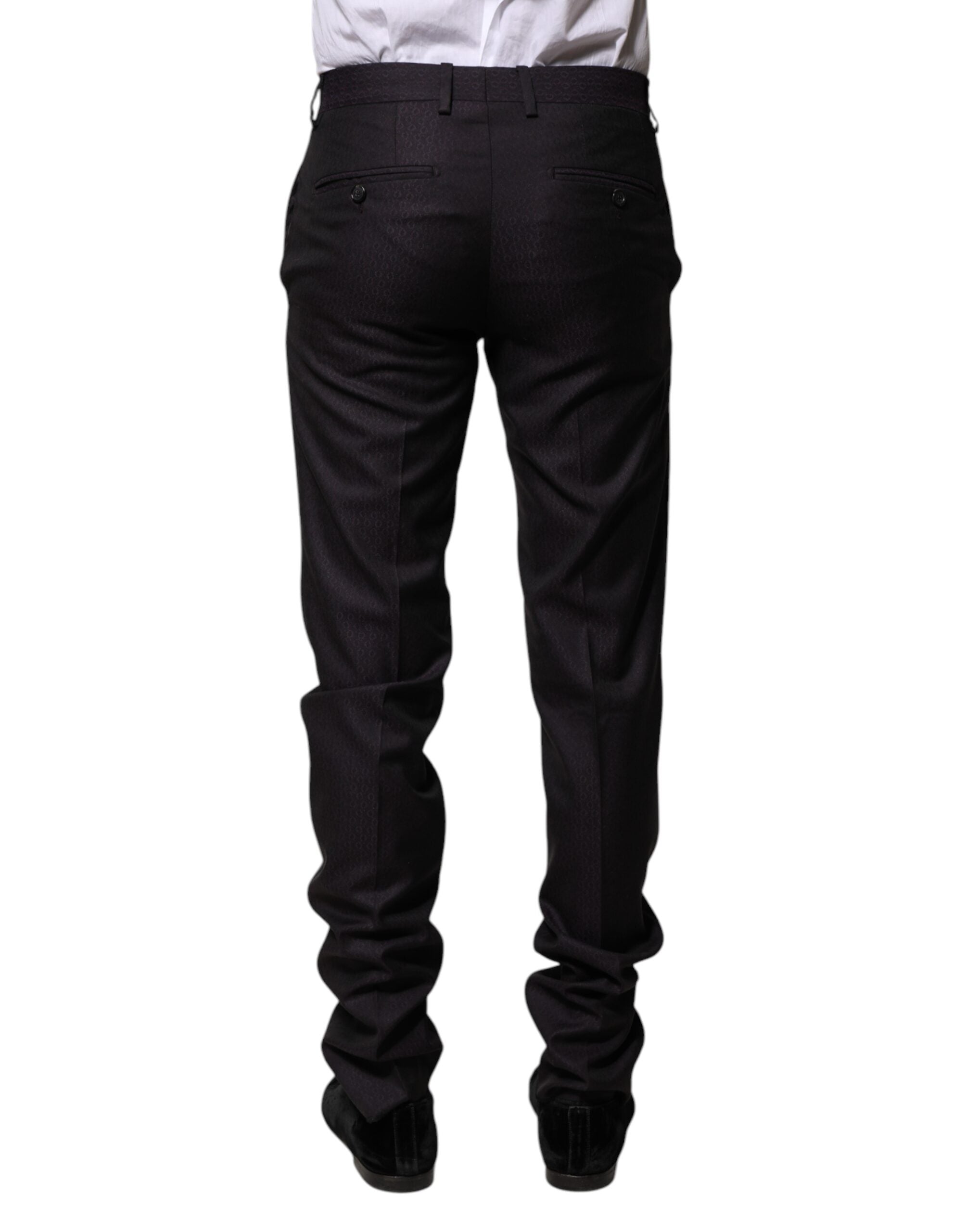 Pantaloni eleganti cu imprimeu din lână neagră Dolce & Gabbana