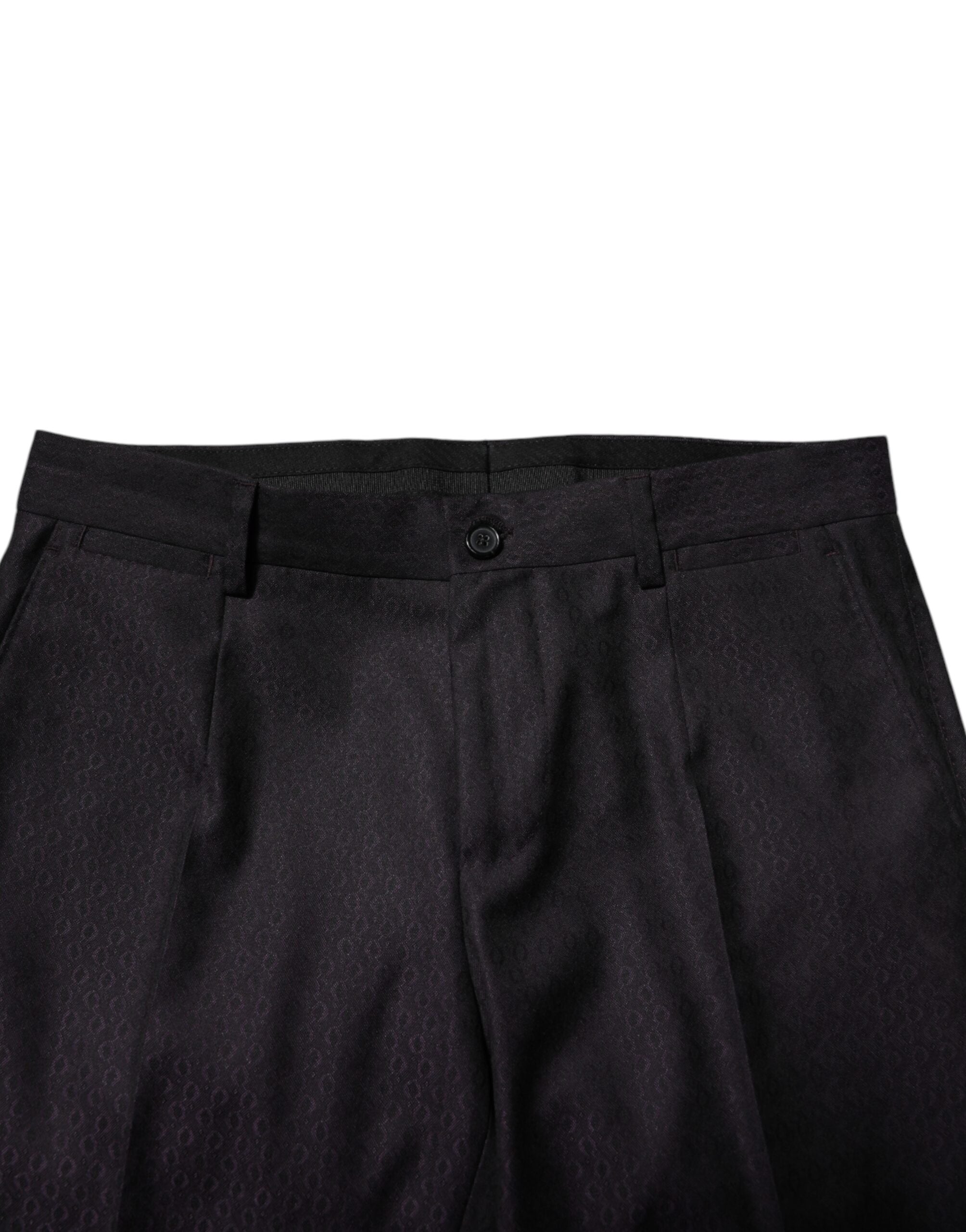 Pantaloni eleganti cu imprimeu din lână neagră Dolce & Gabbana