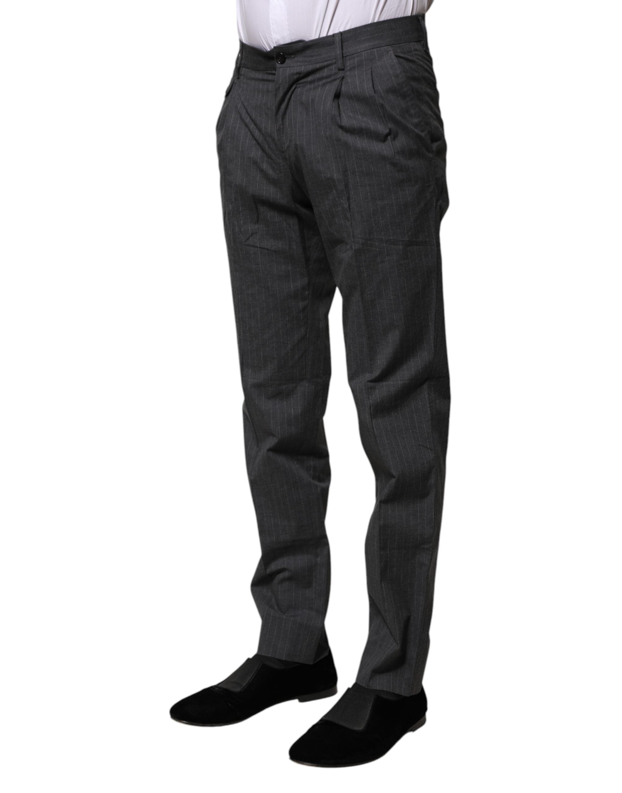 Pantaloni eleganti din bumbac cu dungi gri Dolce & Gabbana
