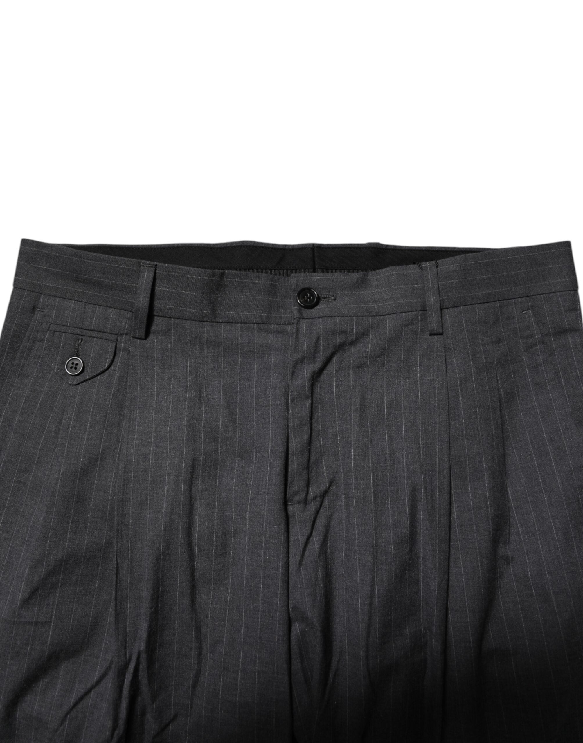Pantaloni eleganti din bumbac cu dungi gri Dolce & Gabbana