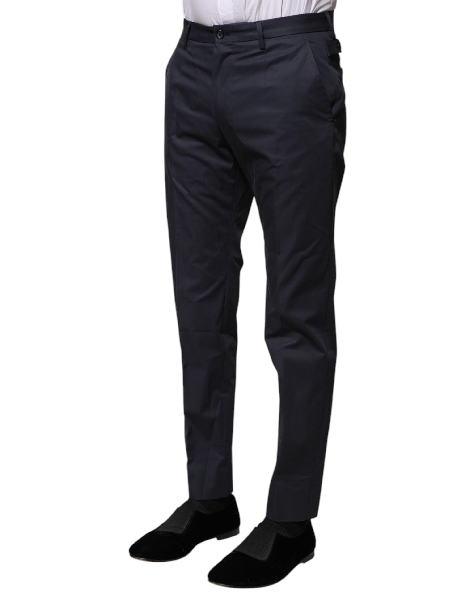 Pantaloni eleganti din bumbac albastru închis Dolce & Gabbana