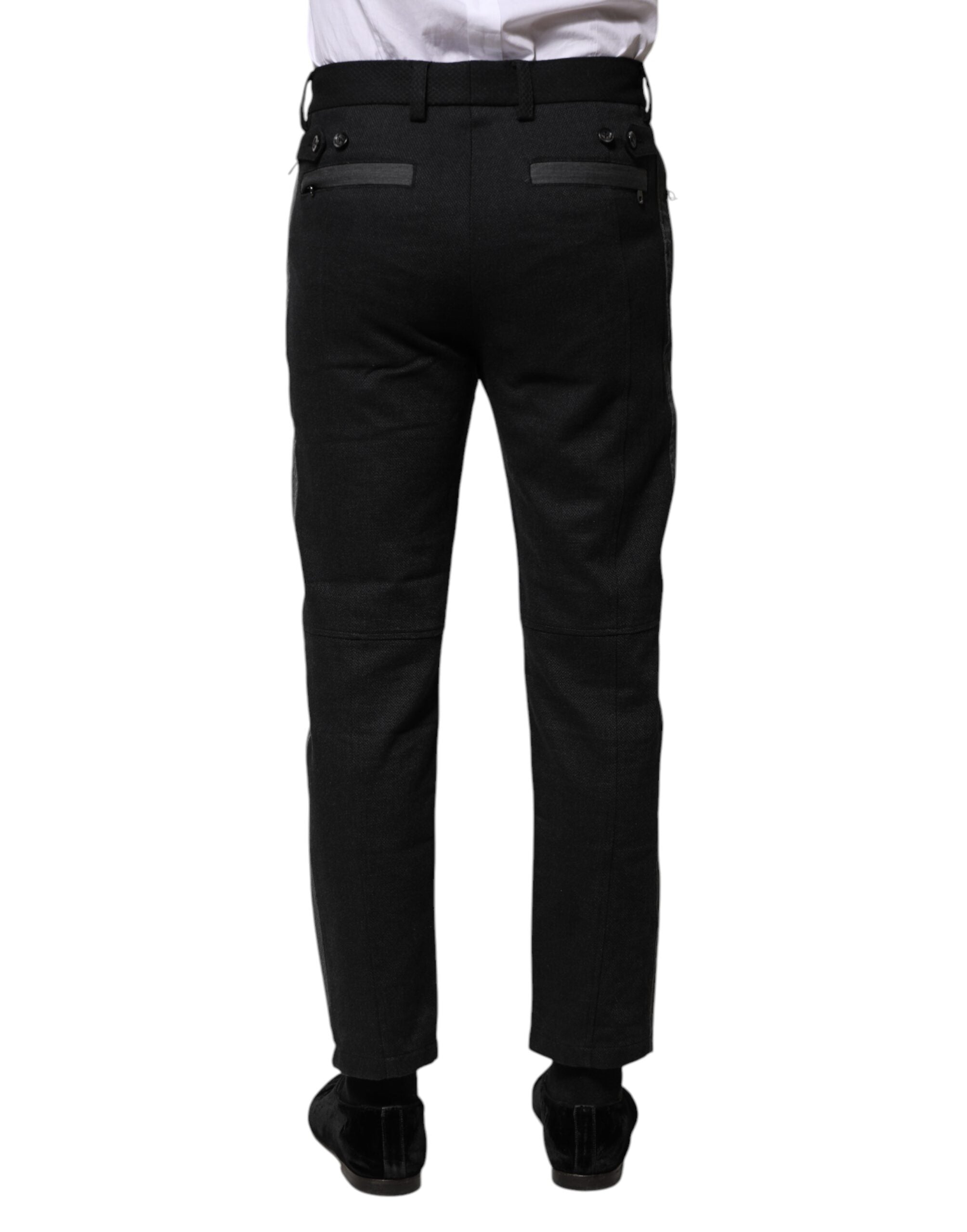 Pantaloni slim eleganți Dolce & Gabbana negri și gri din bumbac Fantasy