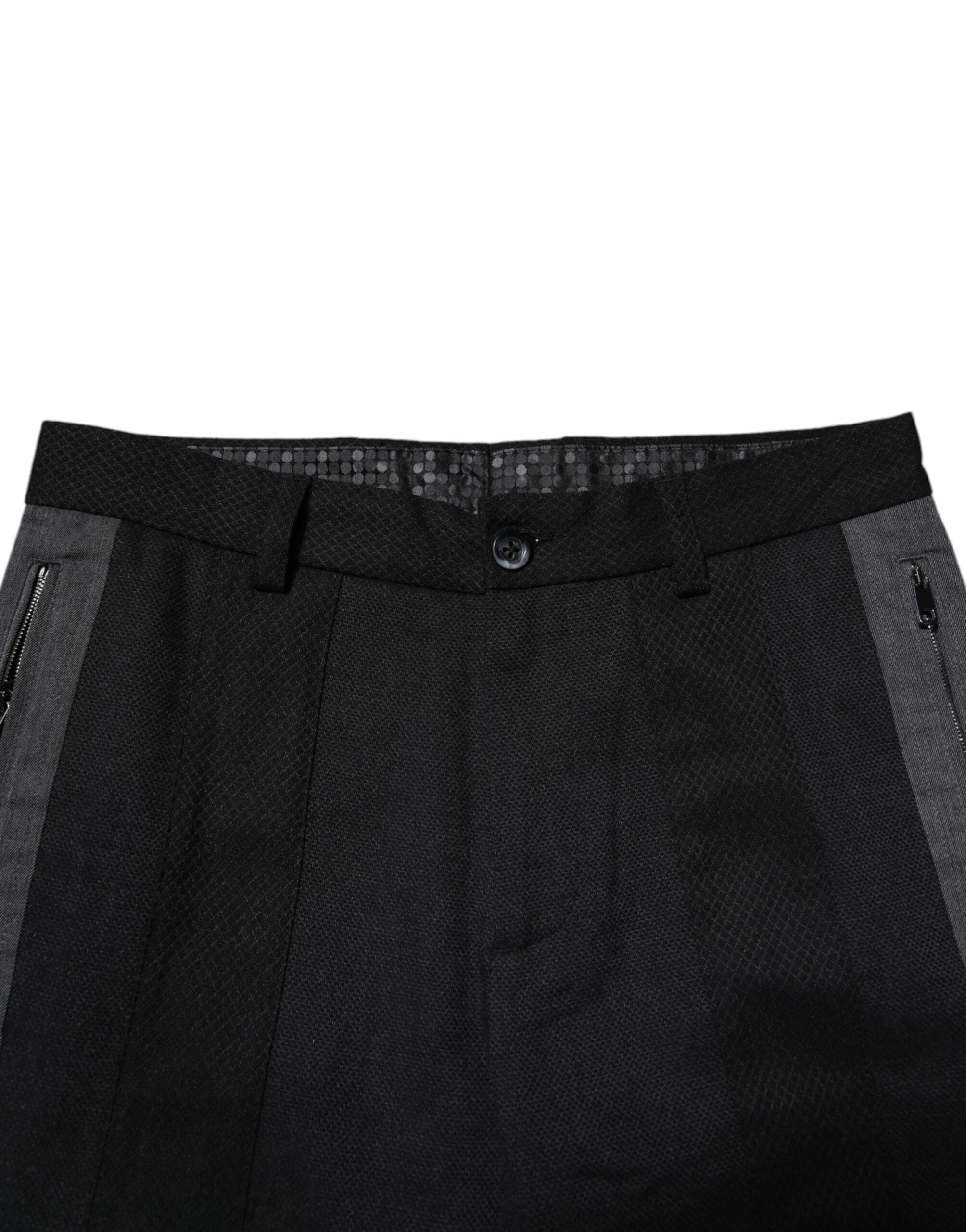 Pantaloni slim eleganți Dolce & Gabbana negri și gri din bumbac Fantasy