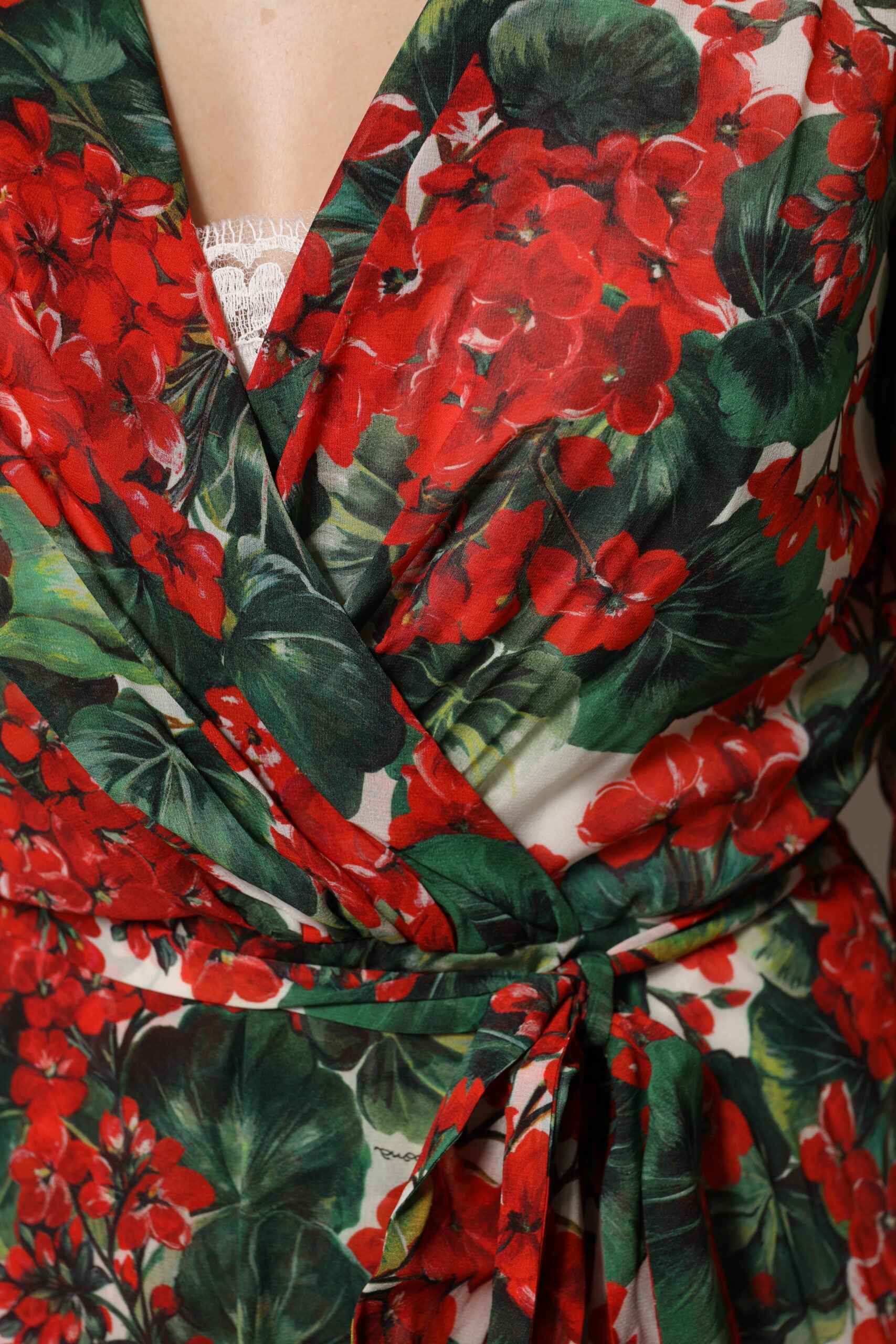 Rochie Dolce & Gabbana cu imprimeu floral multicolor și mâneci lungi și decolteu în V