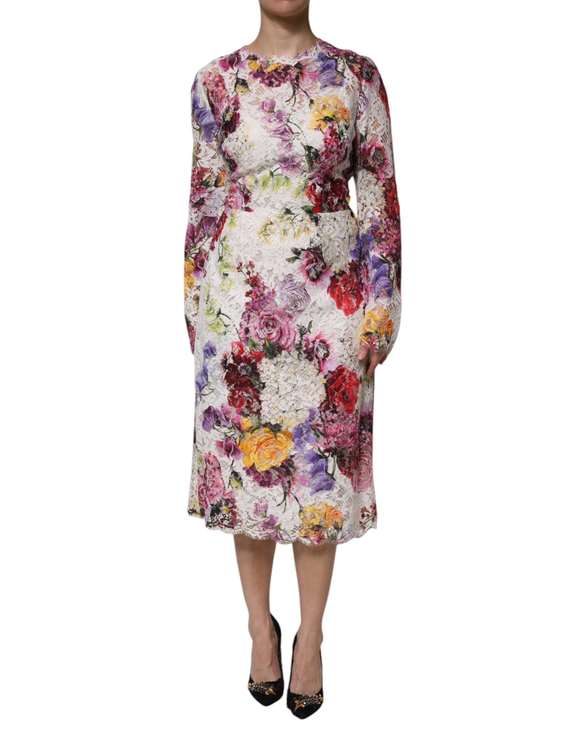 Dolce & Gabbana – Langärmliges A-Linien-Kleid mit mehrfarbigem Blumenmuster