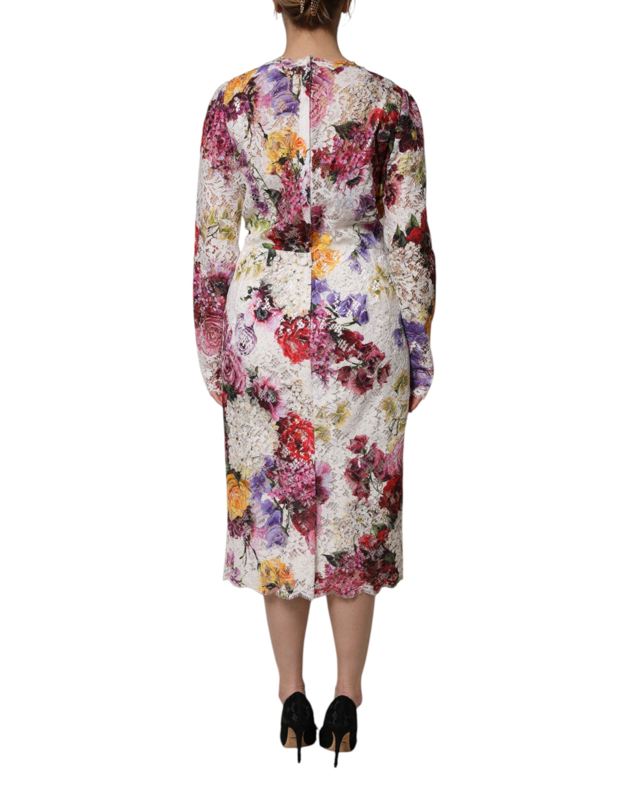 Dolce & Gabbana – Langärmliges A-Linien-Kleid mit mehrfarbigem Blumenmuster