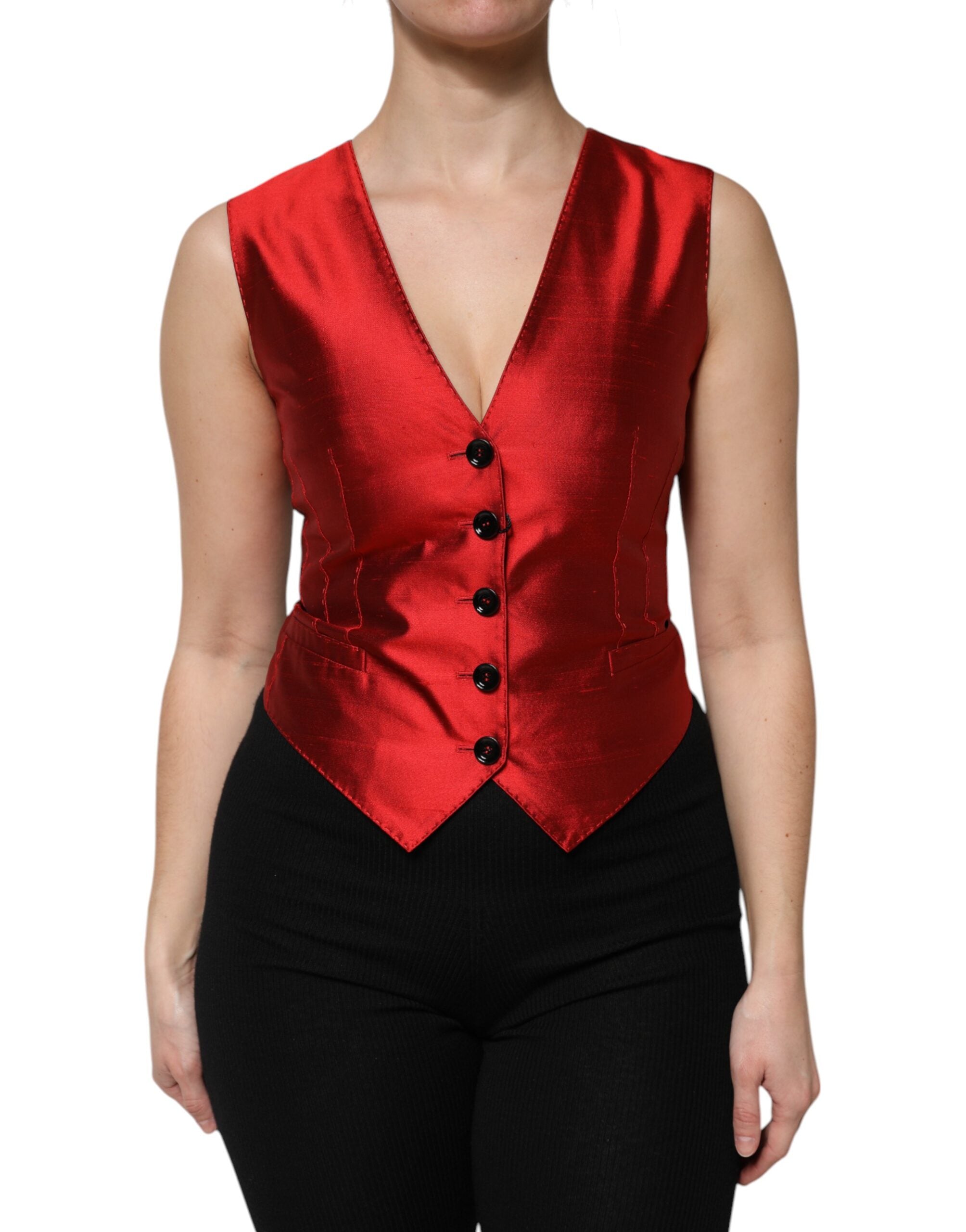 Dolce & Gabbana Rot-Schwarzes ärmelloses Westentop mit Knopfleiste