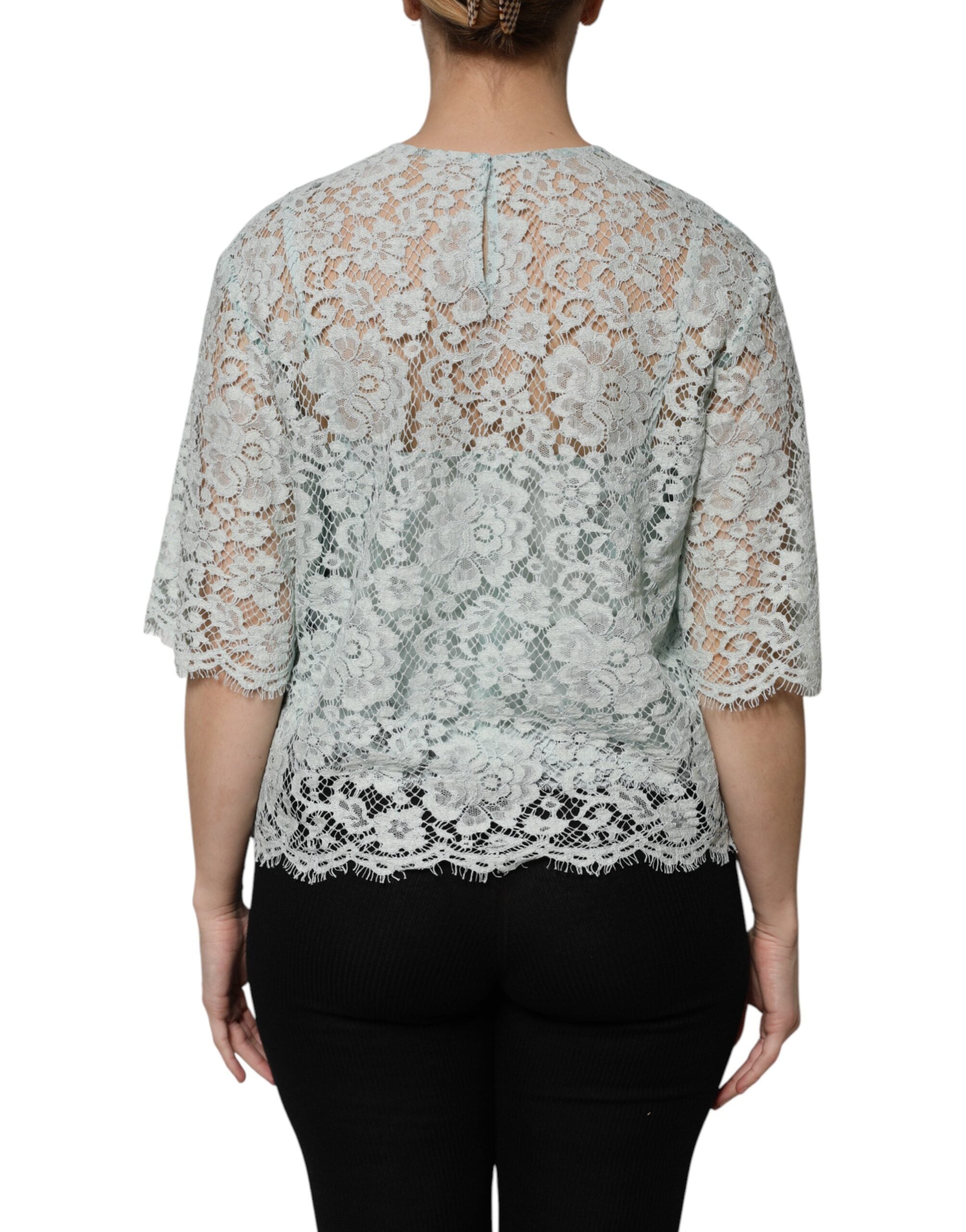 Dolce & Gabbana – Mintgrünes Baumwollblusentop mit Blumenspitze