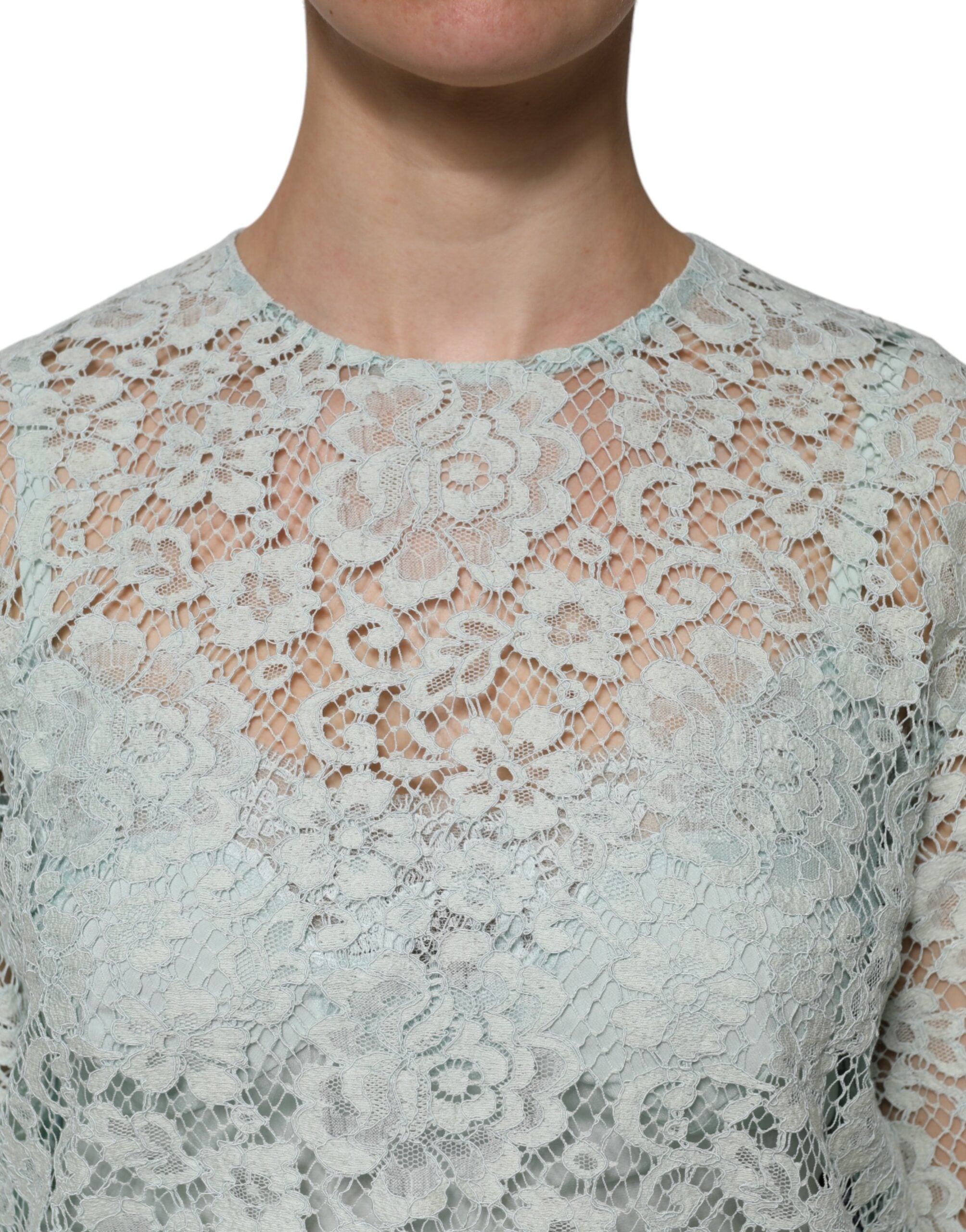 Dolce & Gabbana – Mintgrünes Baumwollblusentop mit Blumenspitze