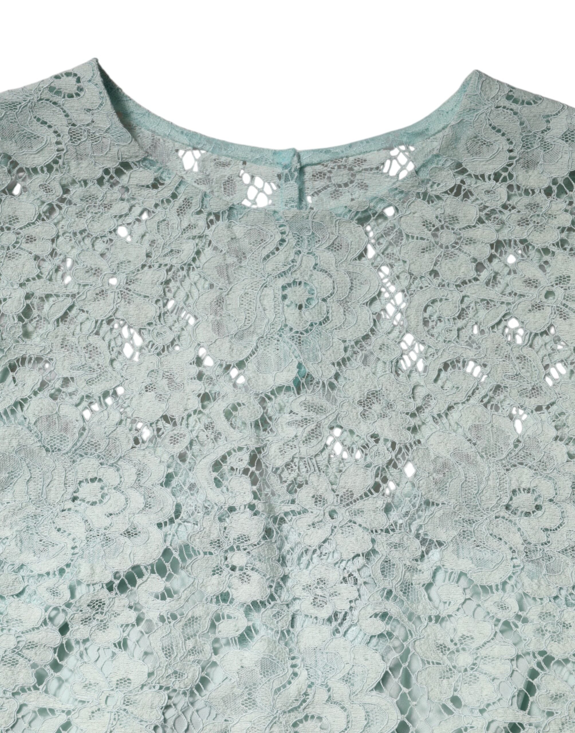 Dolce & Gabbana – Mintgrünes Baumwollblusentop mit Blumenspitze