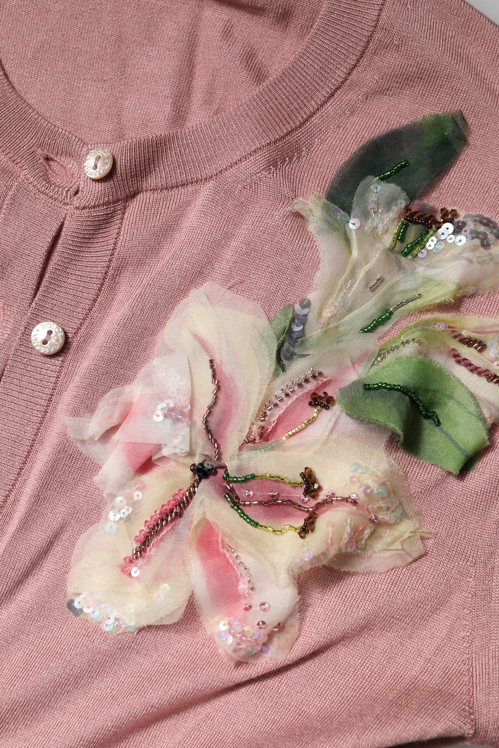 Dolce & Gabbana Pink Silk Knit Button Down Cardigan Sweater