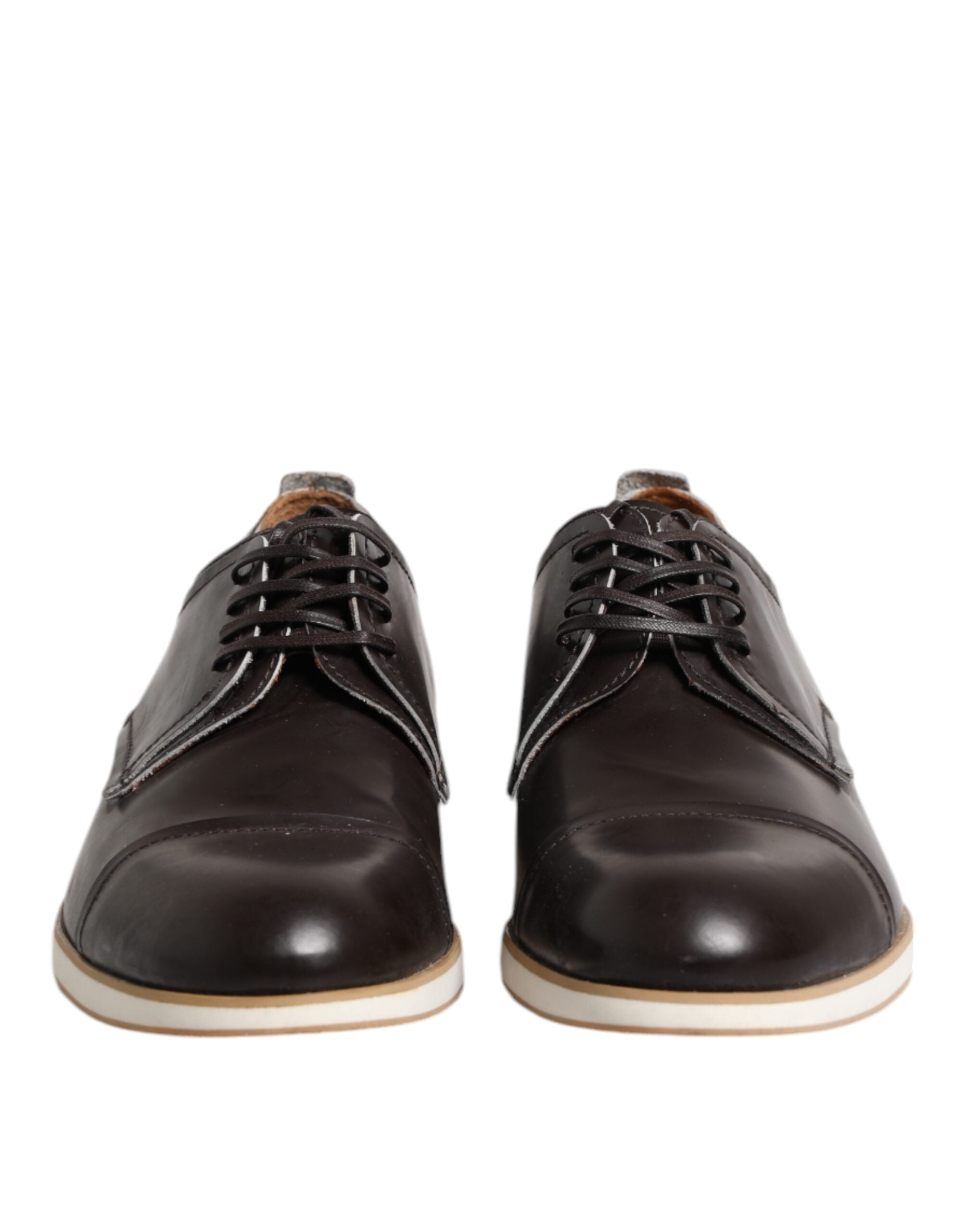 Pantofi eleganti Pollini Derby din piele maro închis, cu șireturi