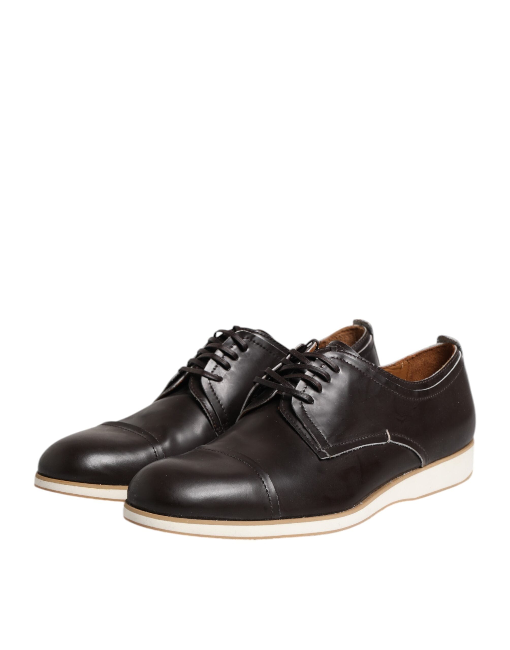 Pantofi eleganti Pollini Derby din piele maro închis, cu șireturi