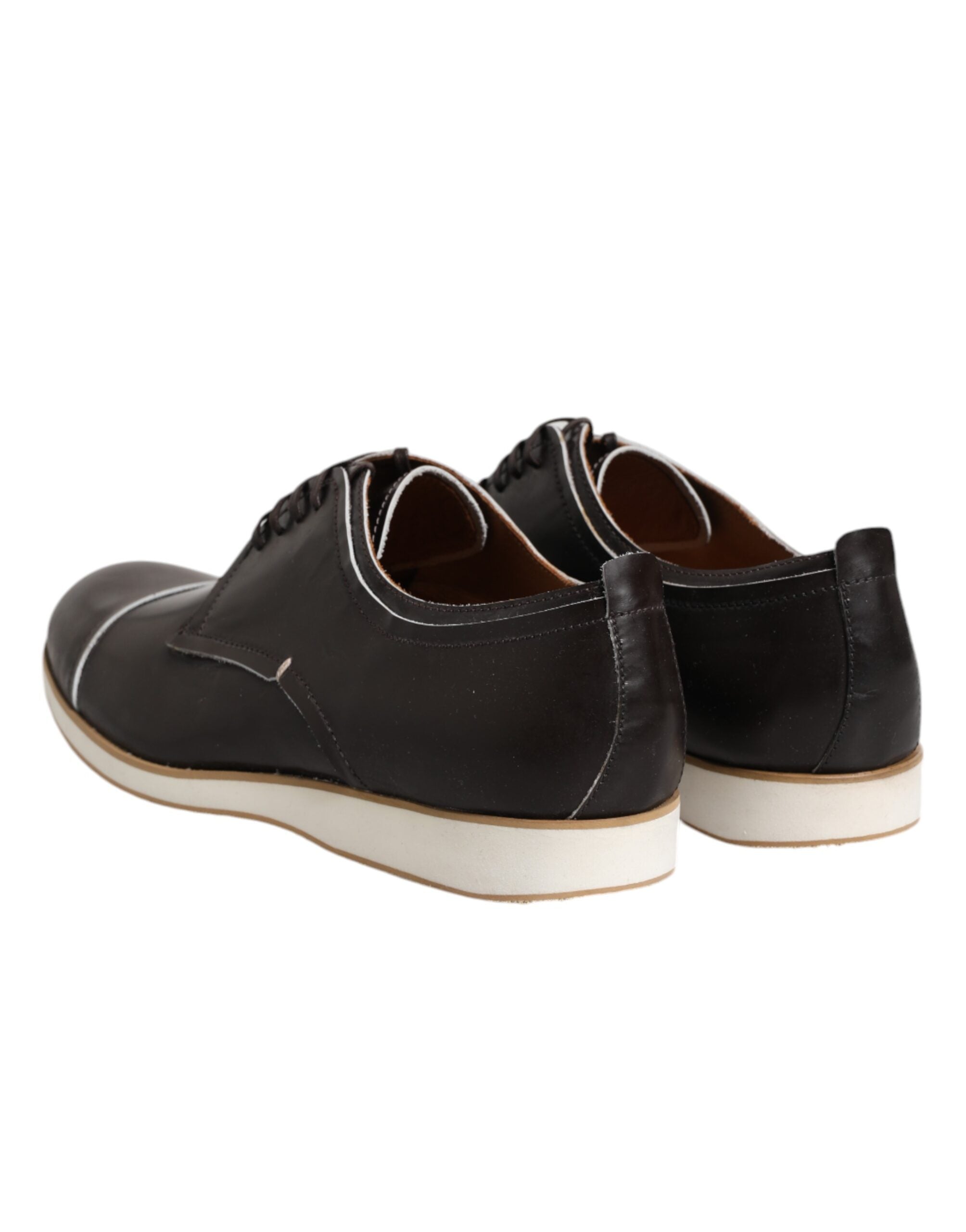 Pantofi eleganti Pollini Derby din piele maro închis, cu șireturi