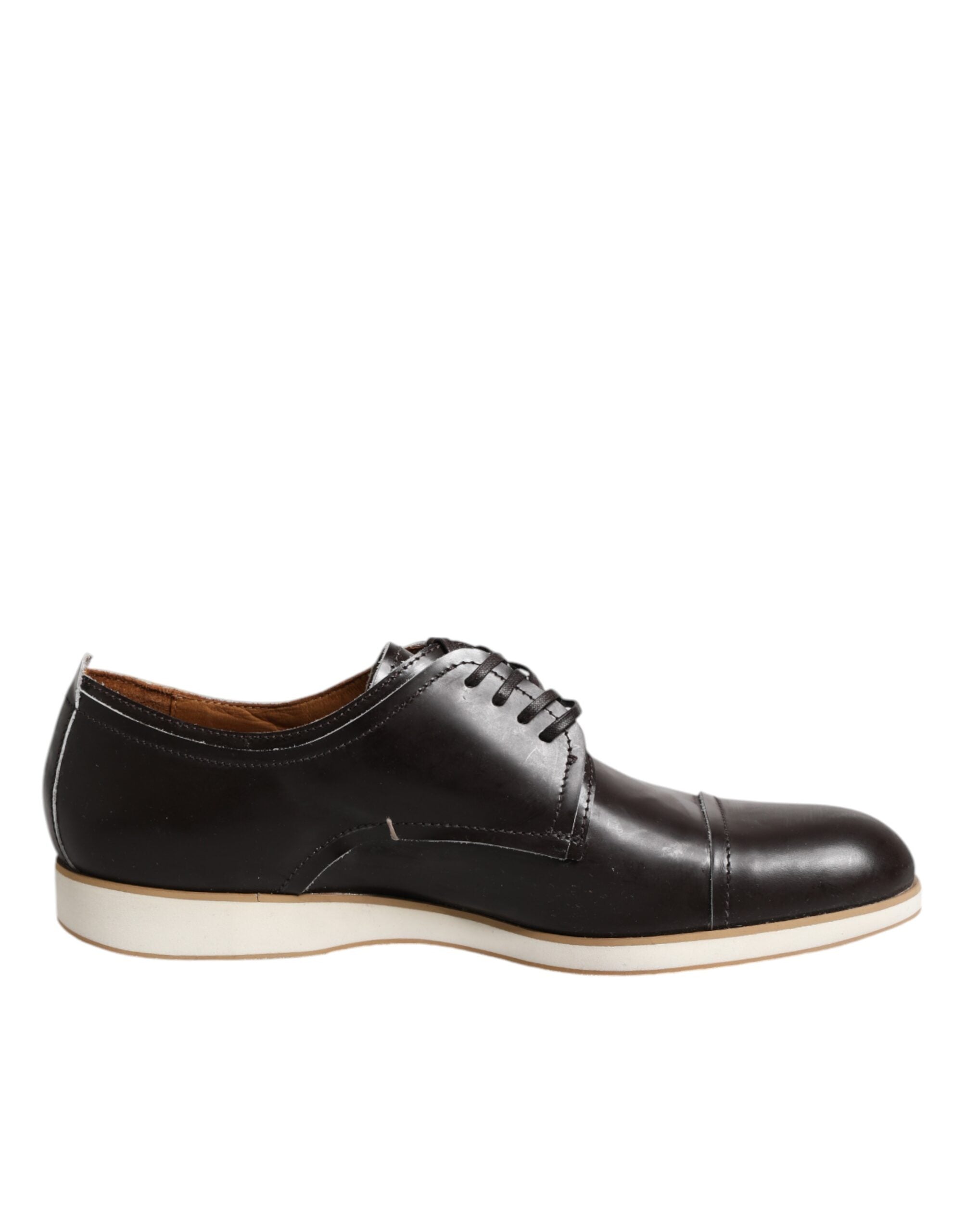 Pantofi eleganti Pollini Derby din piele maro închis, cu șireturi