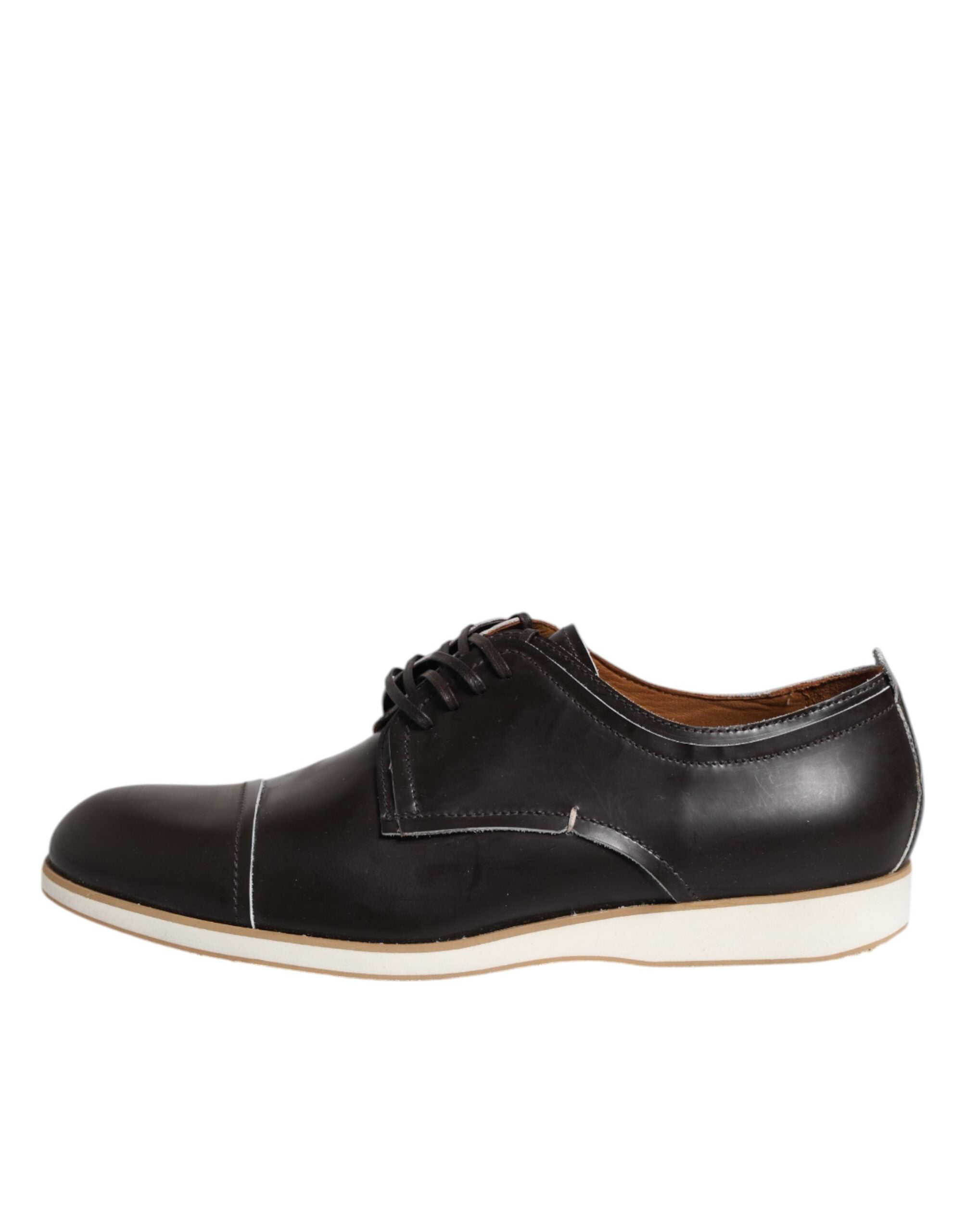 Pantofi eleganti Pollini Derby din piele maro închis, cu șireturi