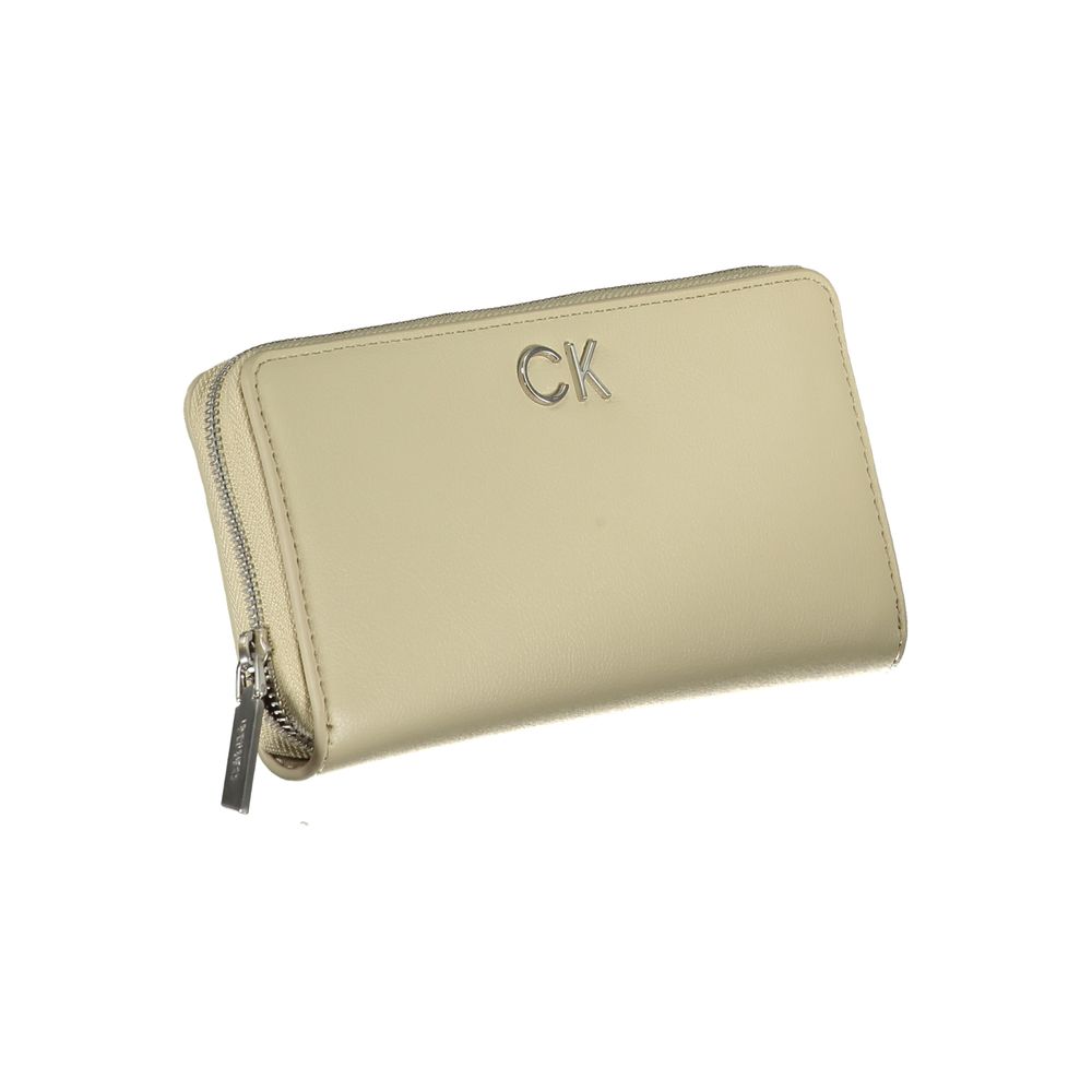 Portofel elegant Calvin Klein bej cu fermoar și blocare RFID