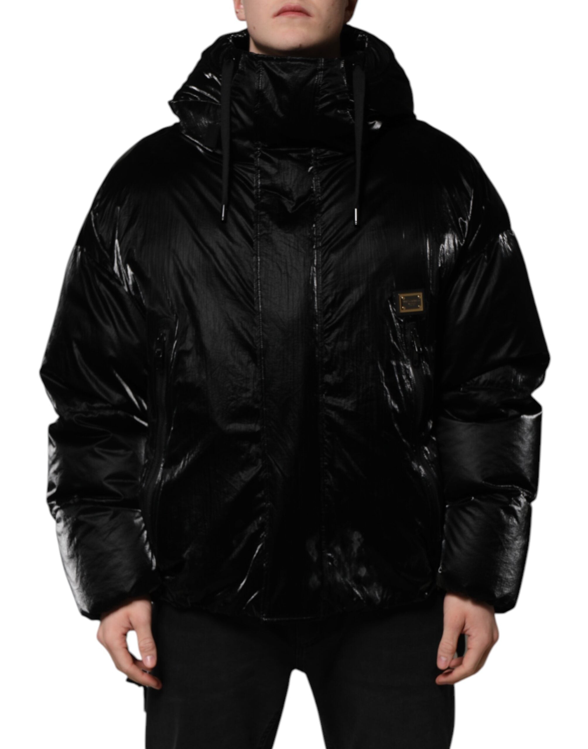 Dolce & Gabbana – Schwarze Steppjacke mit durchgehendem Reißverschluss und Kapuze