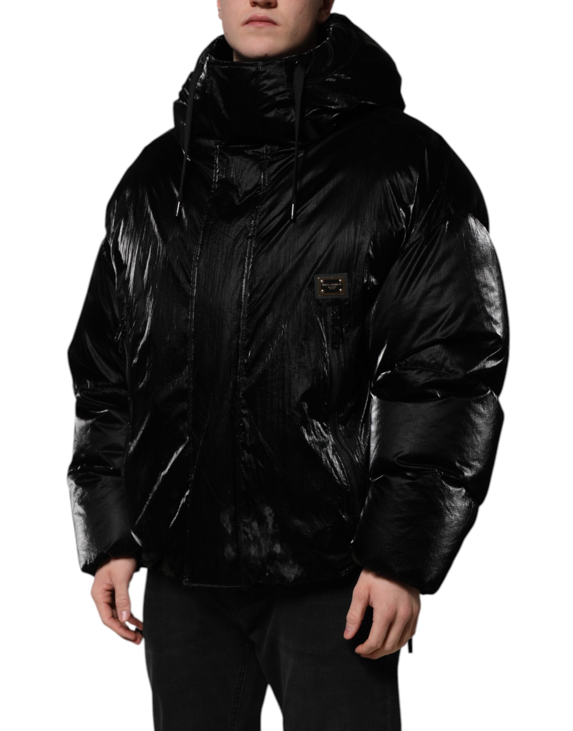 Dolce & Gabbana – Schwarze Steppjacke mit durchgehendem Reißverschluss und Kapuze