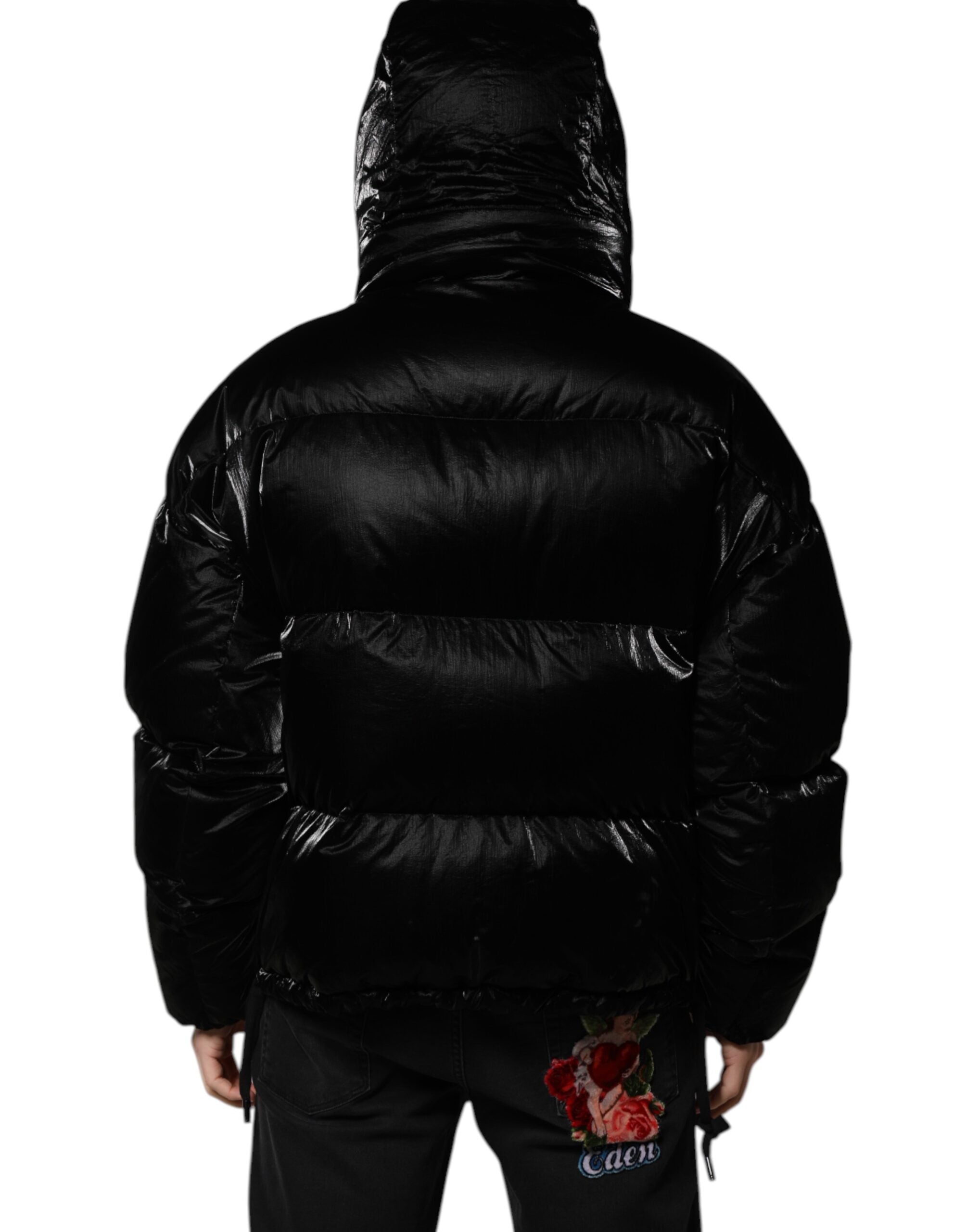 Dolce & Gabbana – Schwarze Steppjacke mit durchgehendem Reißverschluss und Kapuze
