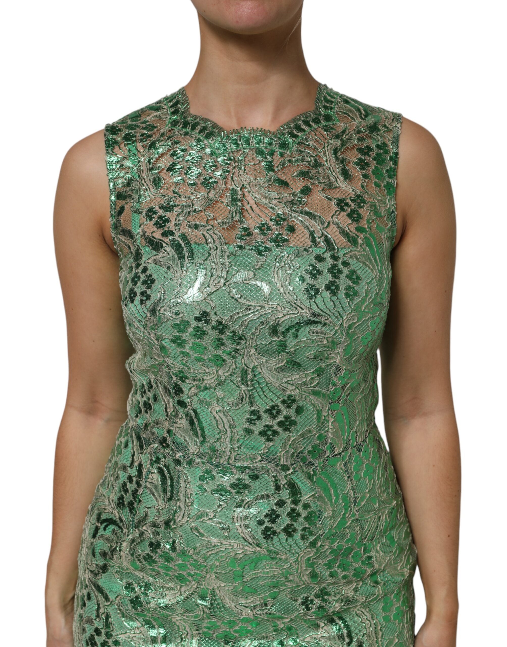 Rochie midi Dolce & Gabbana verde cu imprimeu floral din dantelă și bumbac