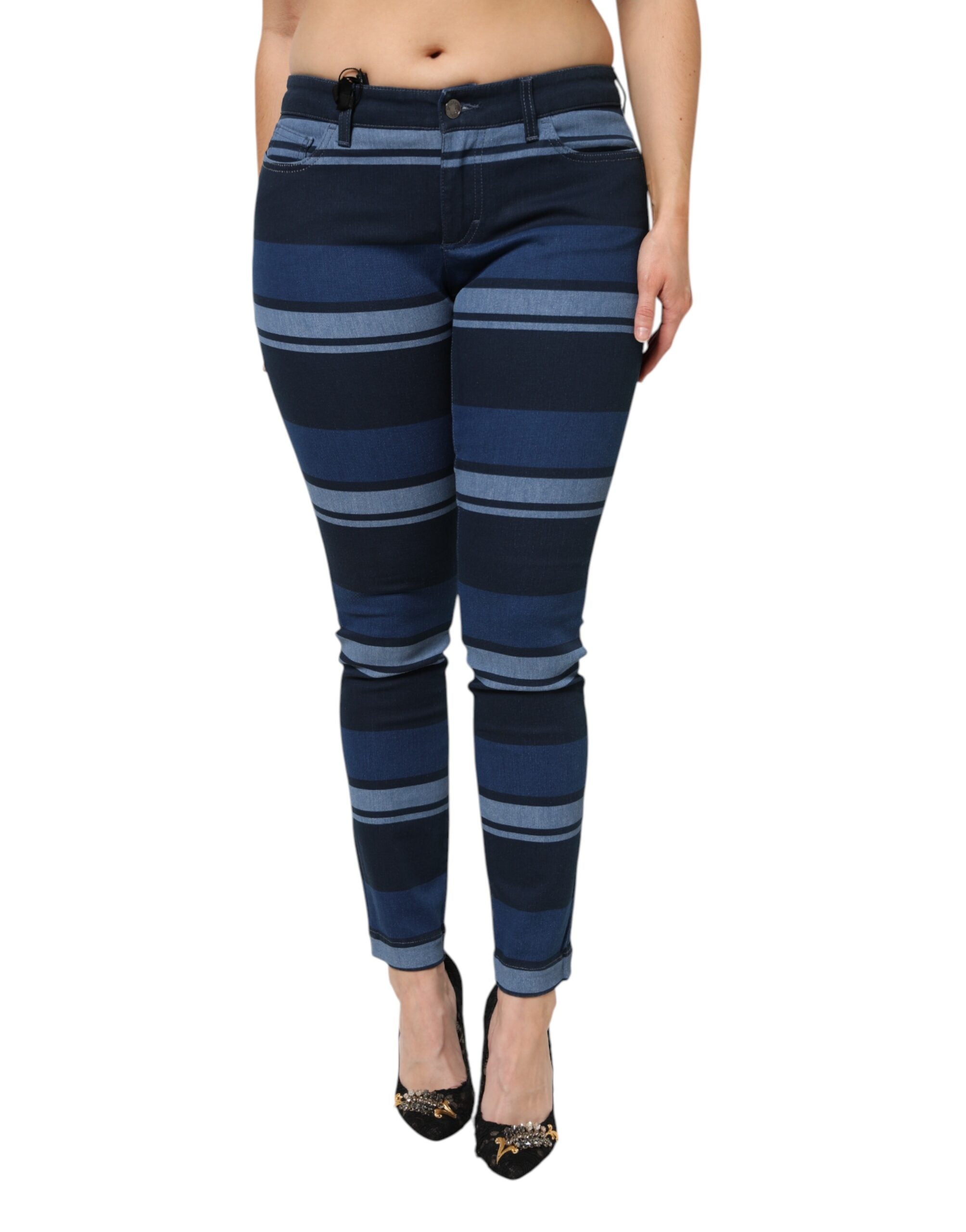 Dolce & Gabbana Blau gestreifte Jeans aus Baumwollstretch